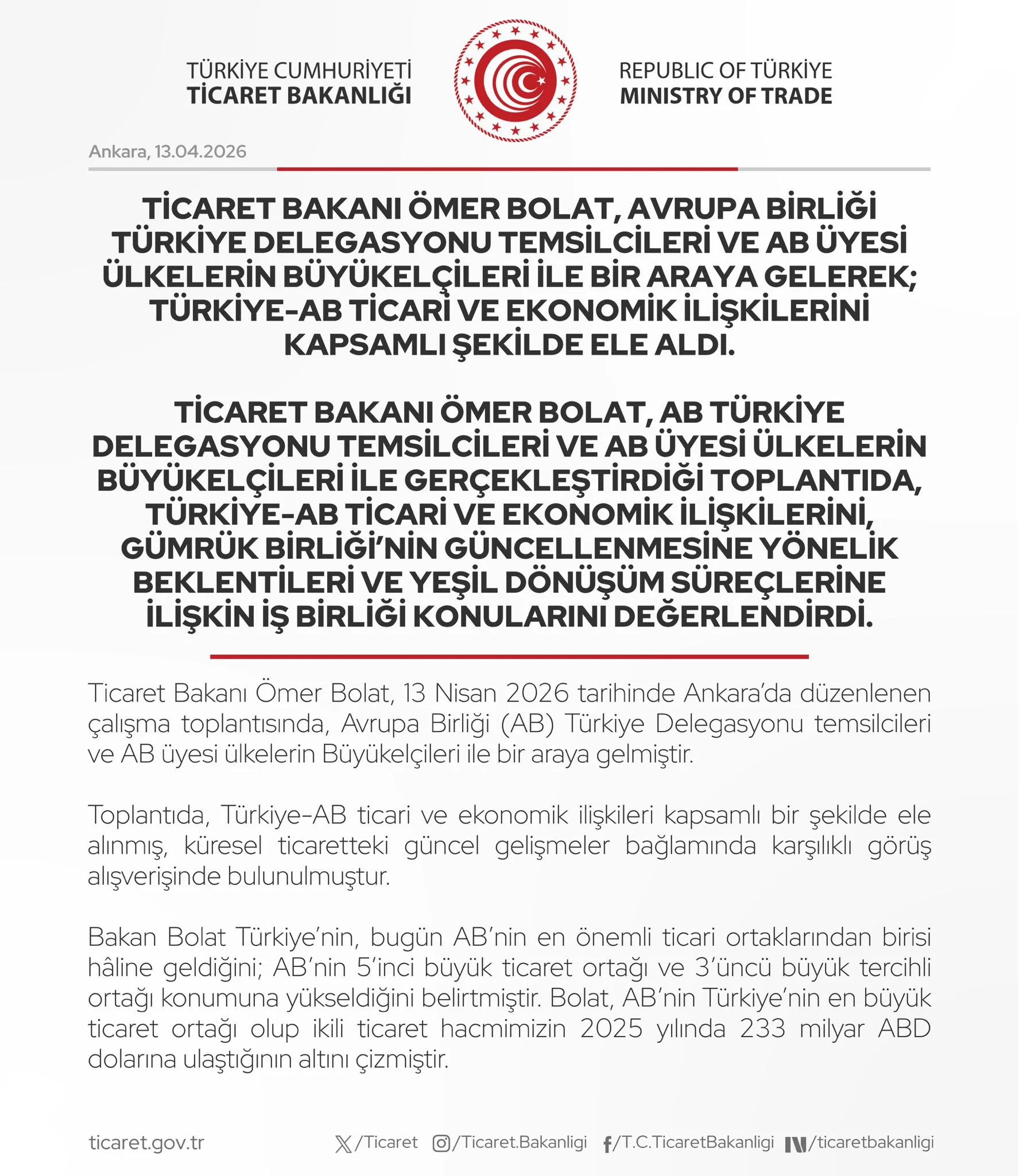 Ömer Bolat, AB Temsilcileriyle Ekonomik İlişkileri Görüştü