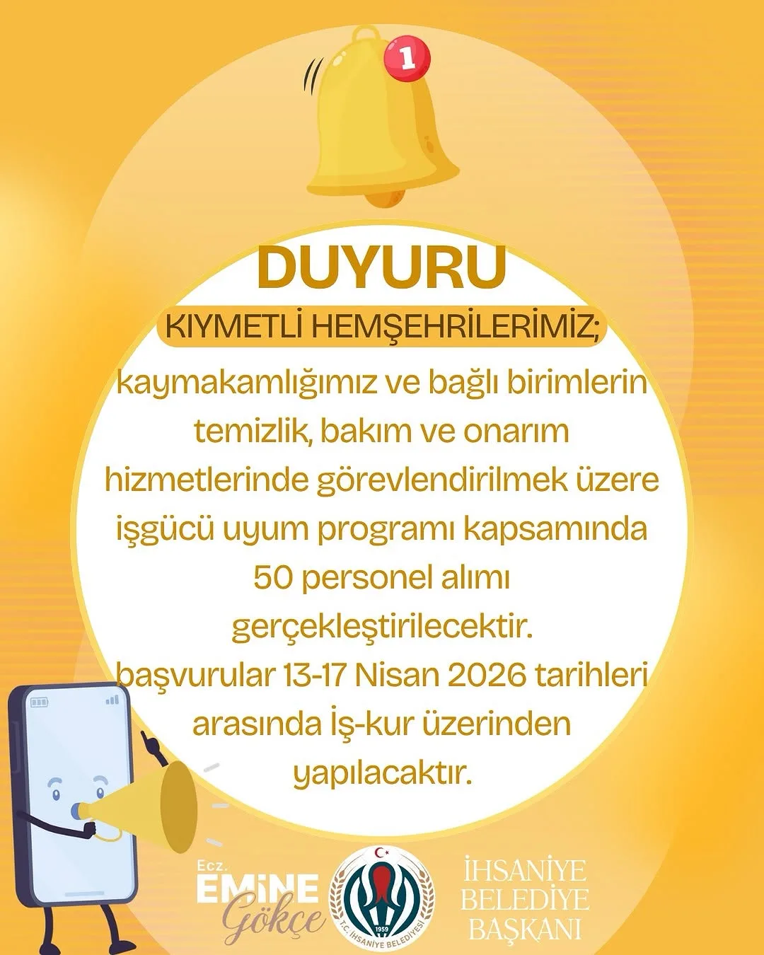 İhsaniye Belediyesi'nden İş İlanı: 50 Personel Alımı