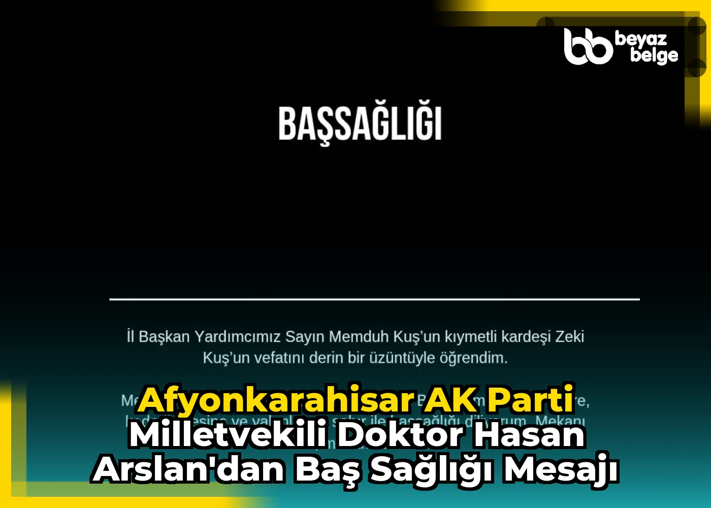 Afyonkarahisar AK Parti Milletvekili Doktor Hasan Arslan'dan Baş Sağlığı Mesajı