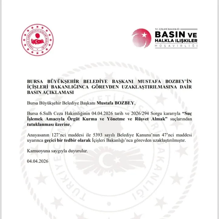 Bursa Büyükşehir Belediye Başkanı Mustafa Bozbey'in Görevden Uzaklaştırılması