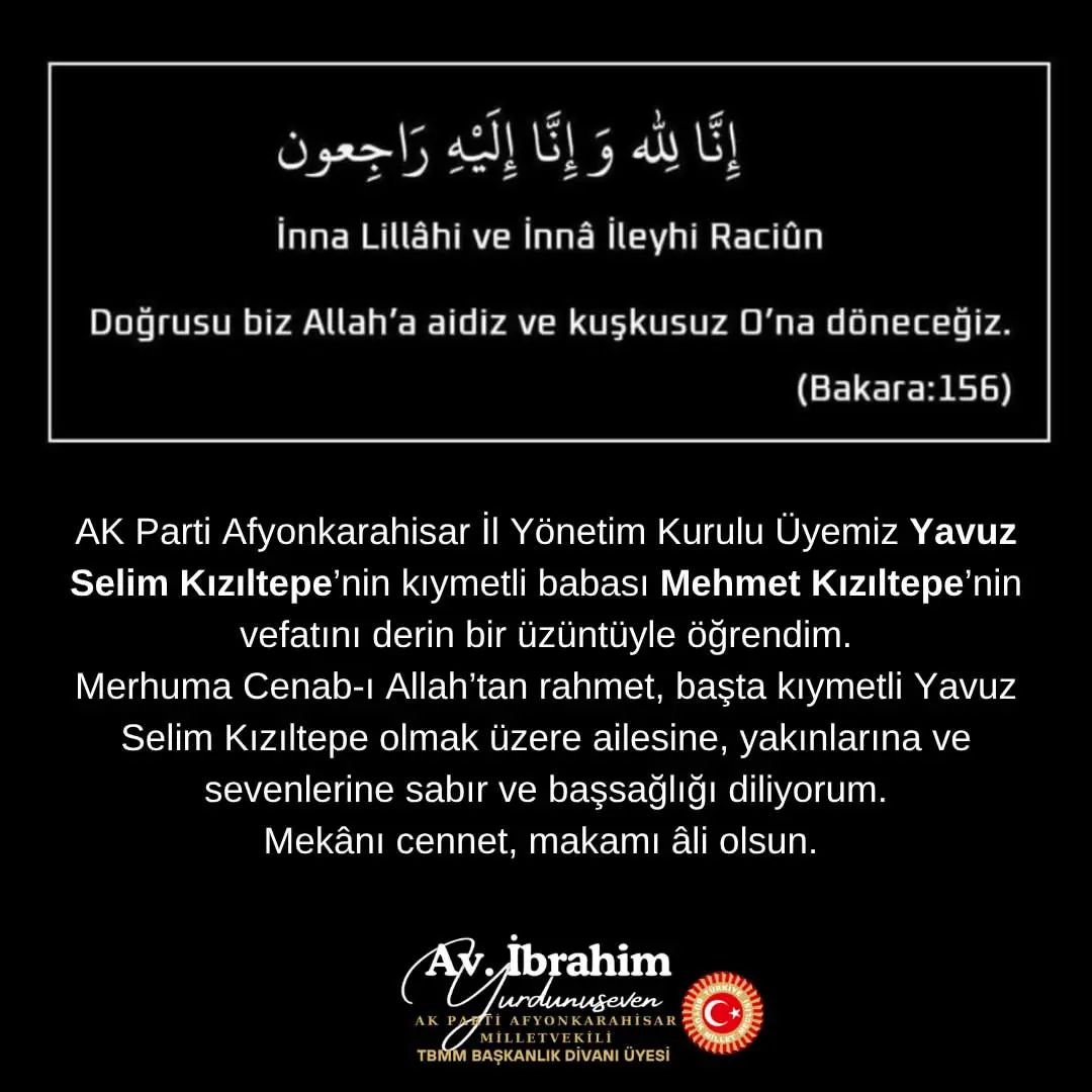 Yavuz Selim Kızıltepe'nin babası vefat etti