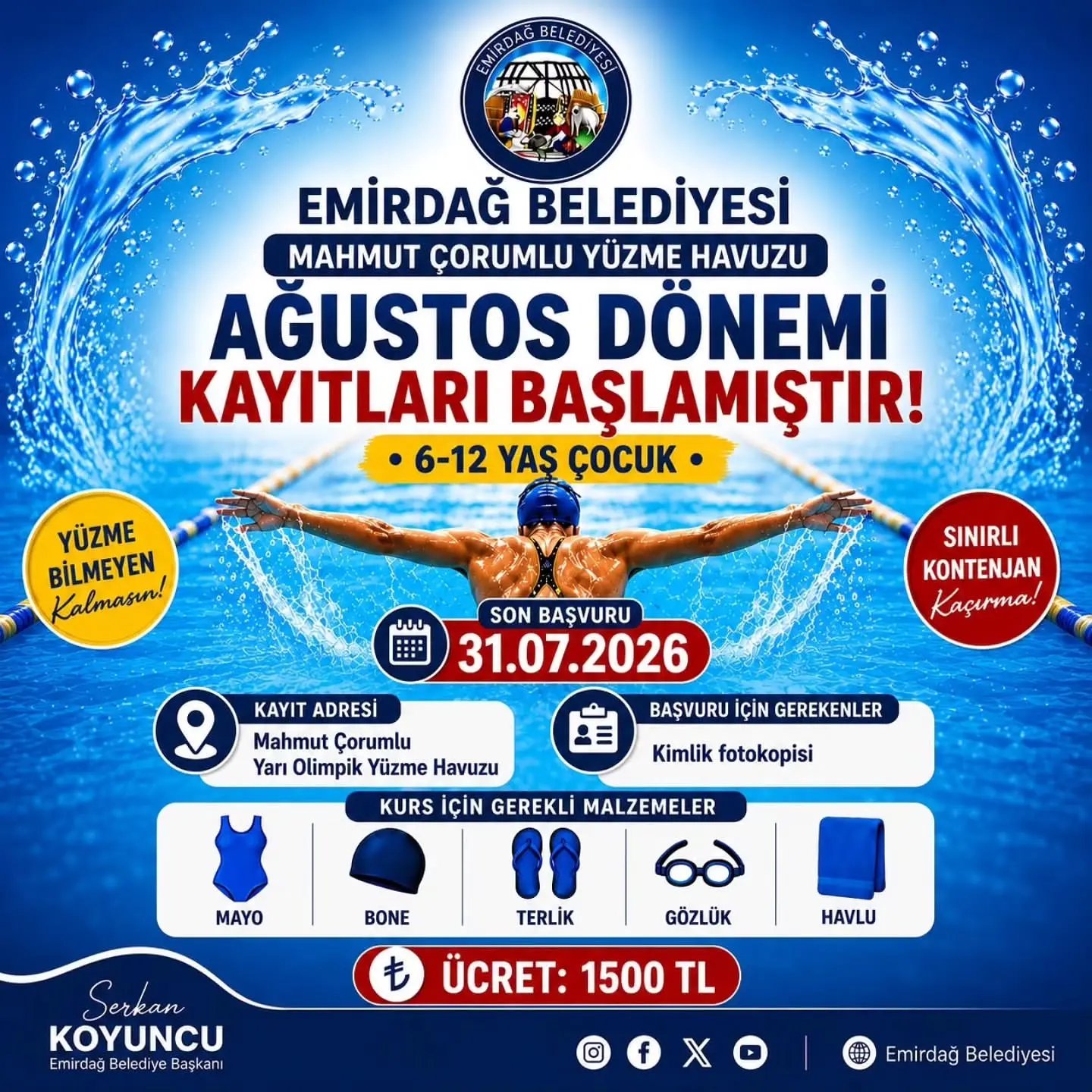 Ağustos Dönemi Yüzme Kursu Kayıtları Başladı