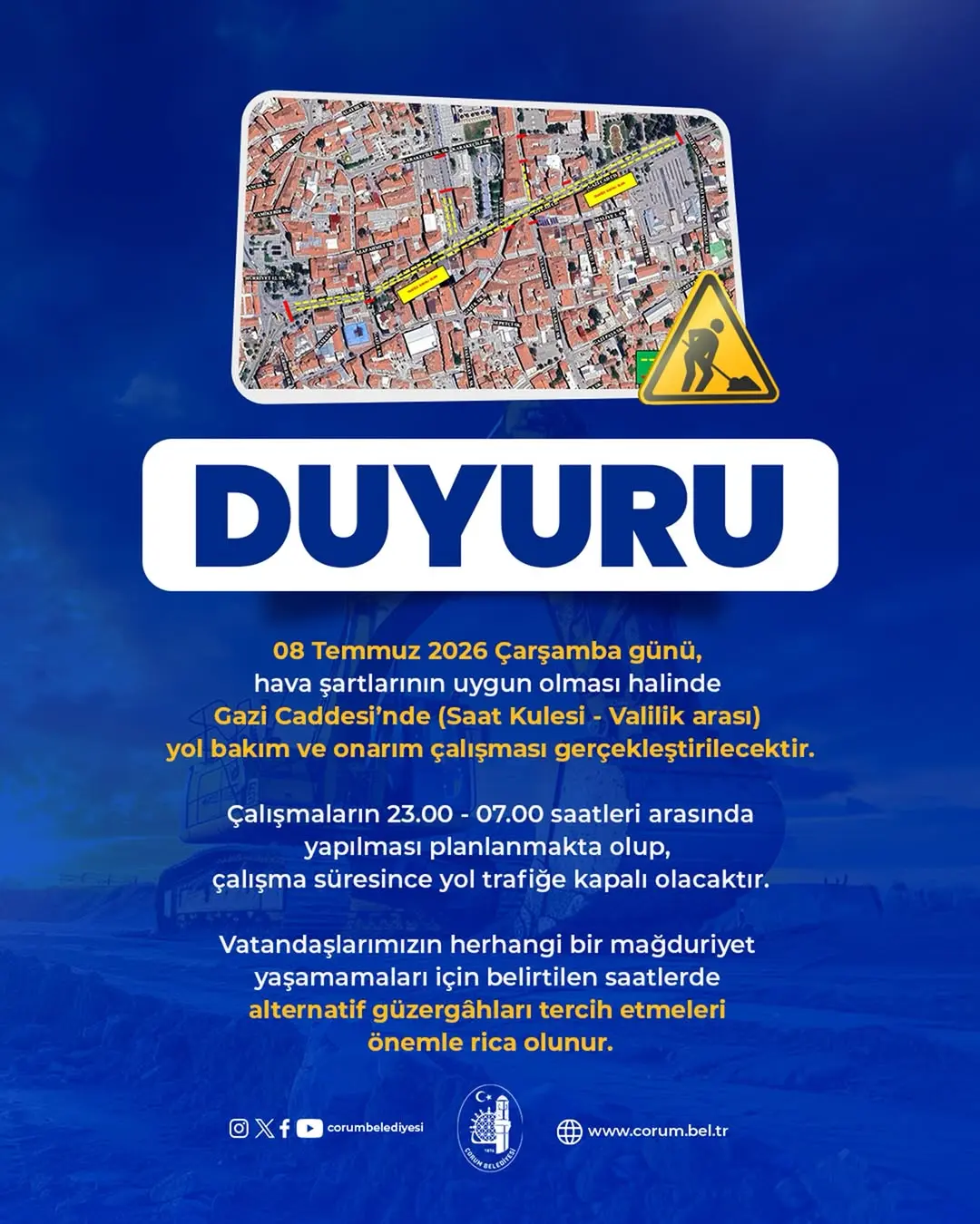 Gazi Caddesi'nde yol bakım çalışması yapılacak