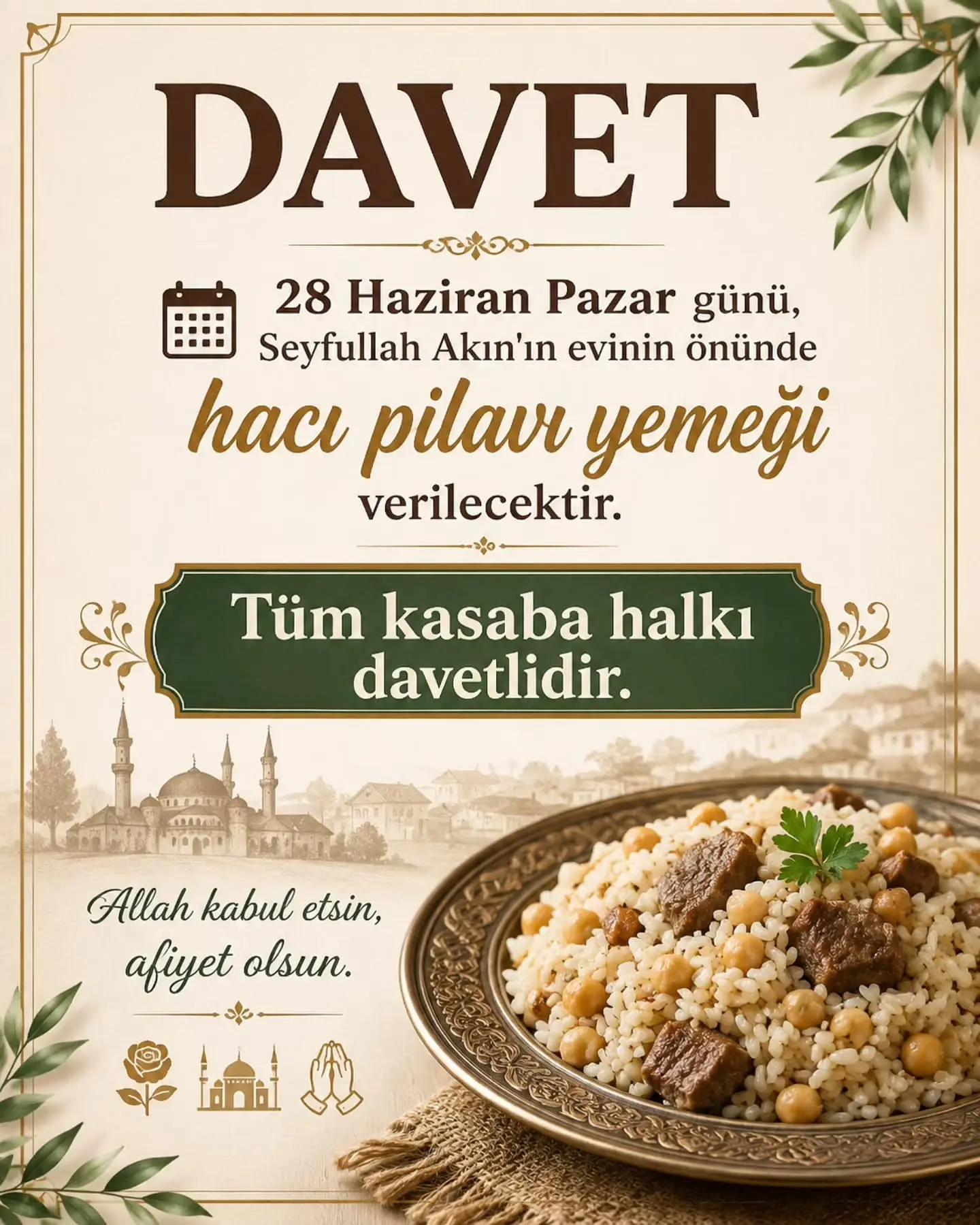 Hacı Pilavı Yemeği 28 Haziran'da Düzenlenecek