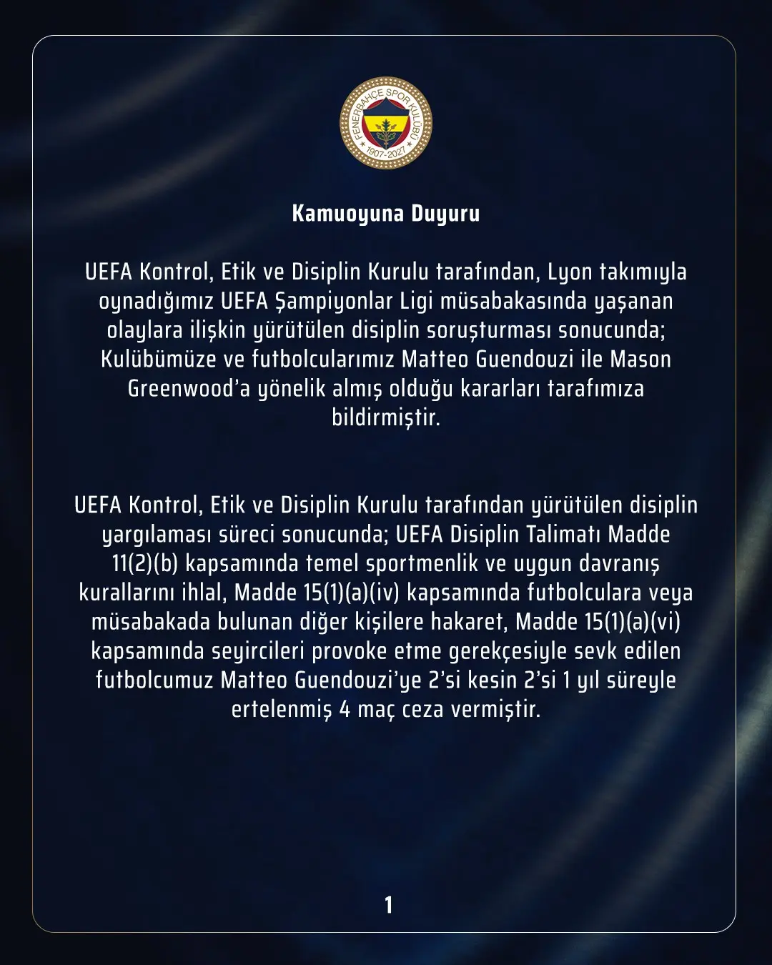 Fenerbahçe'nin UEFA'dan aldığı disiplin cezaları
