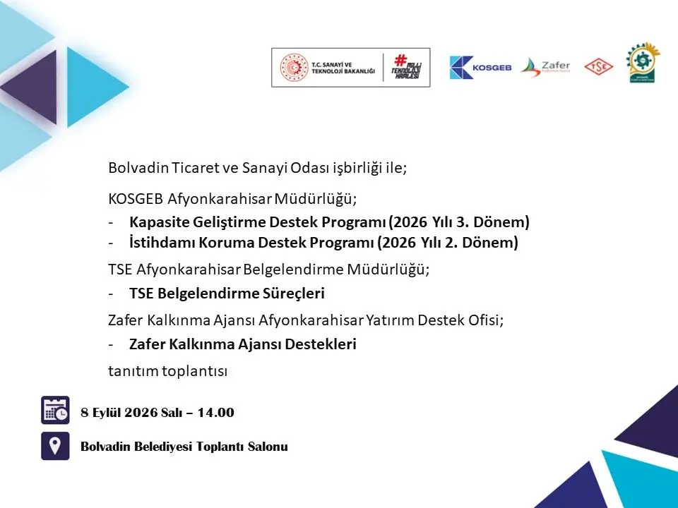 Bolvadin'de Desteklemelerle İlgili Toplantı Düzenlenecek