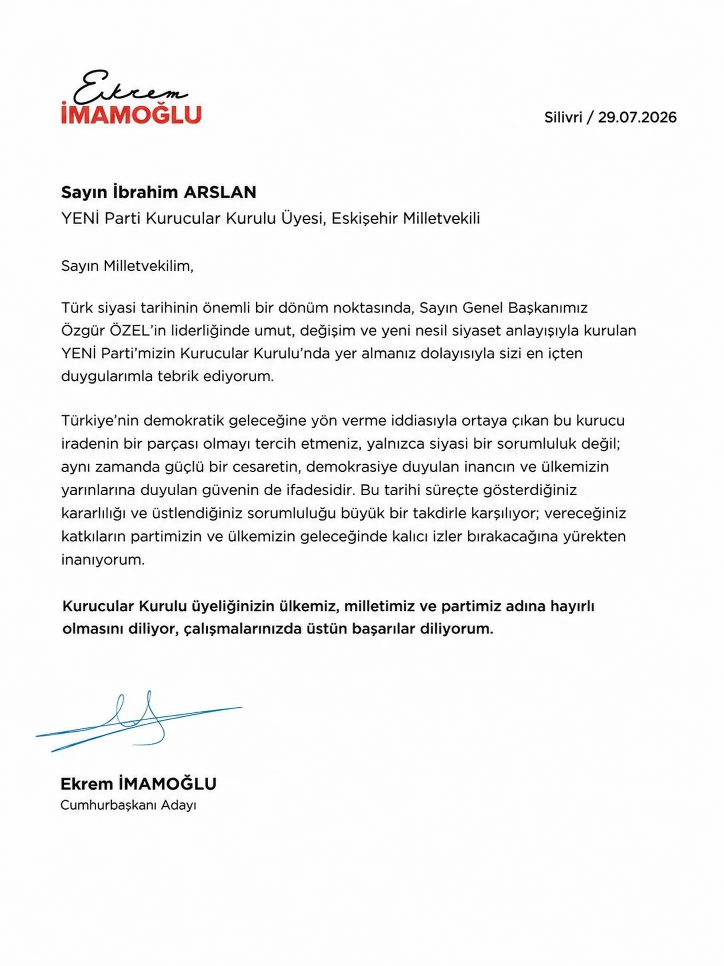 Ekrem İmamoğlu'nun mektubu 500. günde alındı