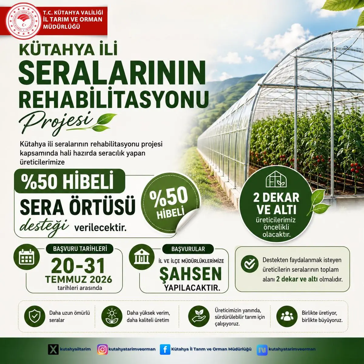 Kütahya'da Sera Rehabilitasyonu Projesi Başlıyor