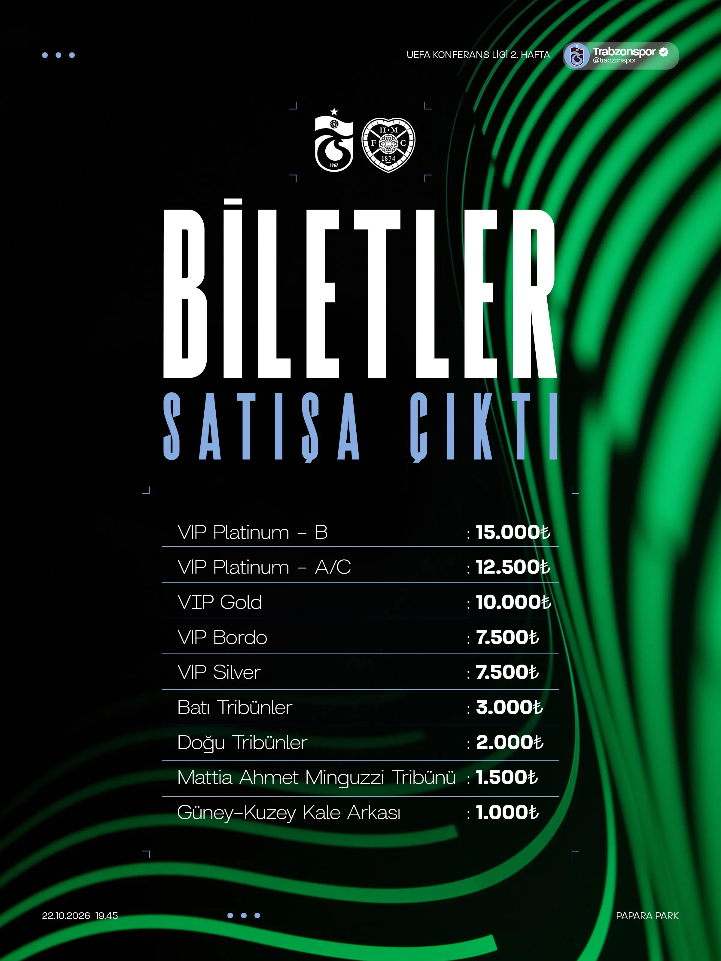 Trabzonspor, Hearts maçı biletlerini satışa sundu