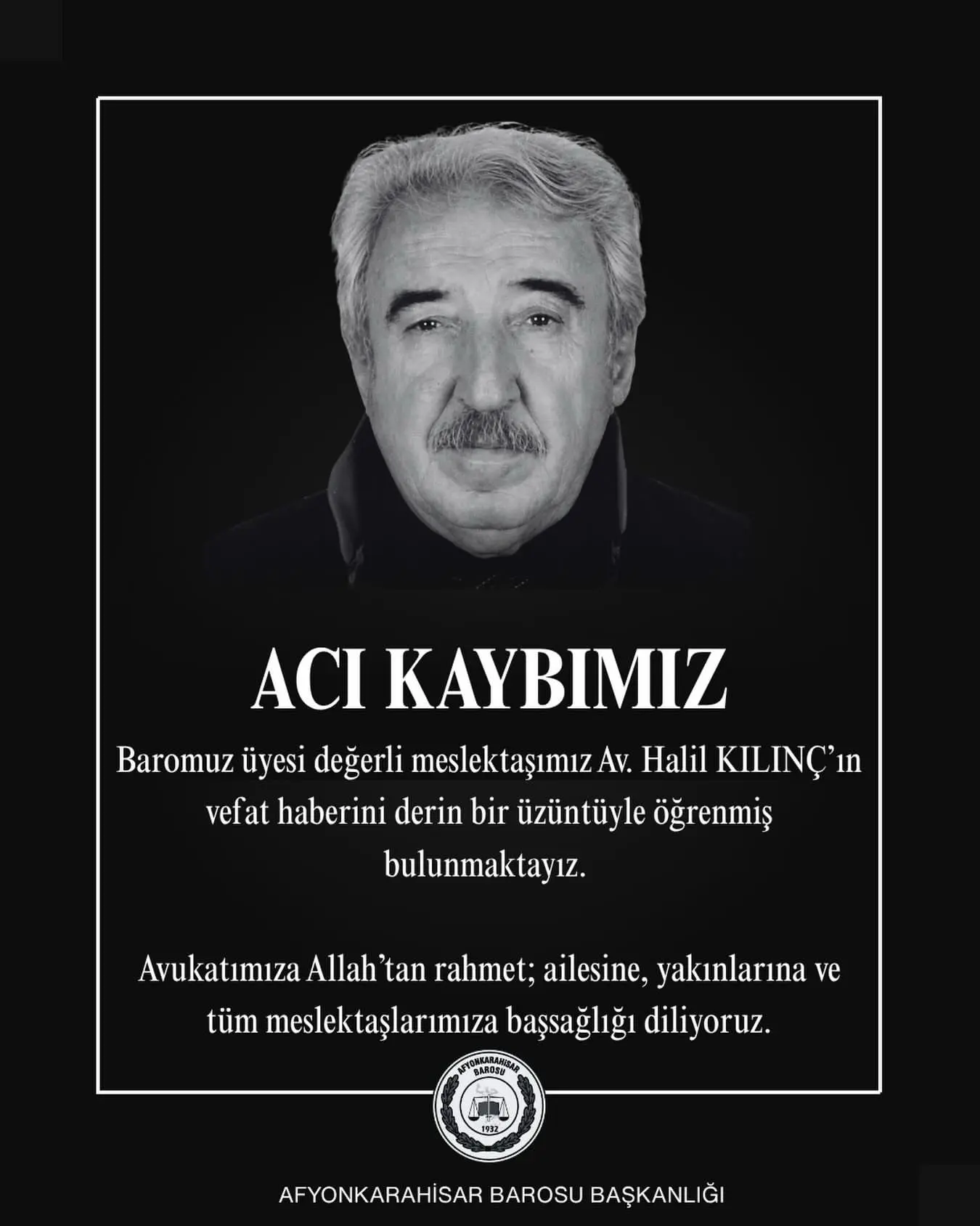 Av. Halil Kılınç'ın vefatı duyuruldu