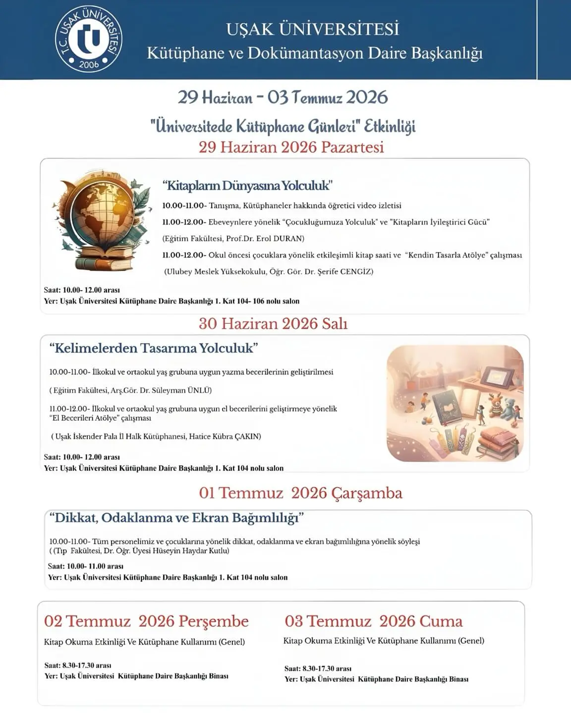 Uşak Üniversitesi Kütüphanesi Etkinliği Duyuruldu