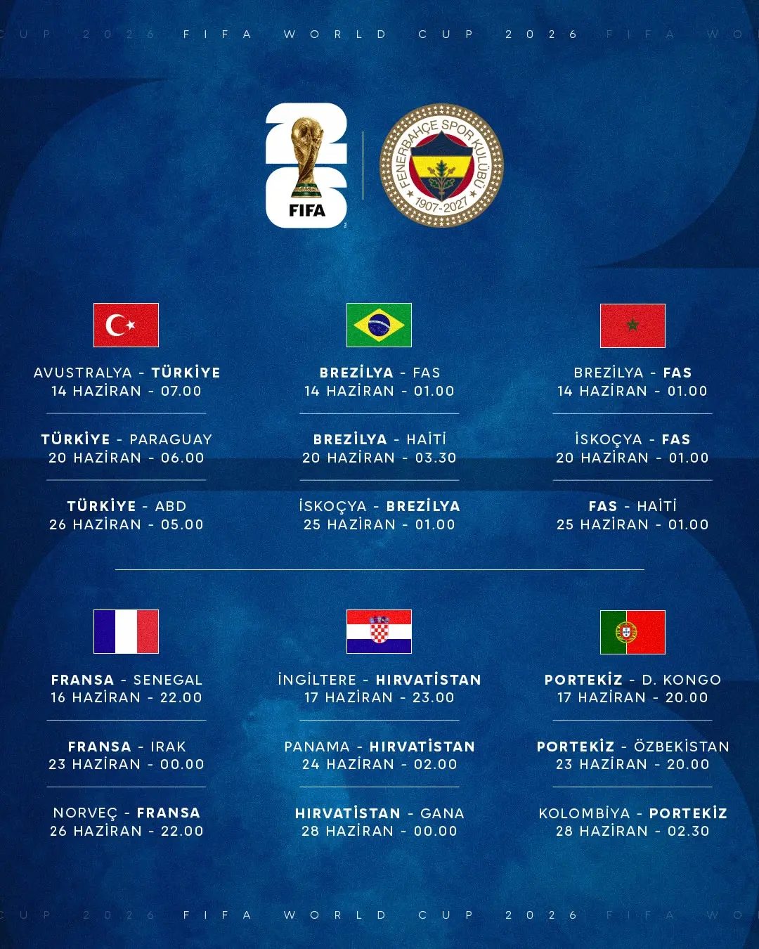 Fenerbahçe, Dünya Kupası maç takvimini açıkladı