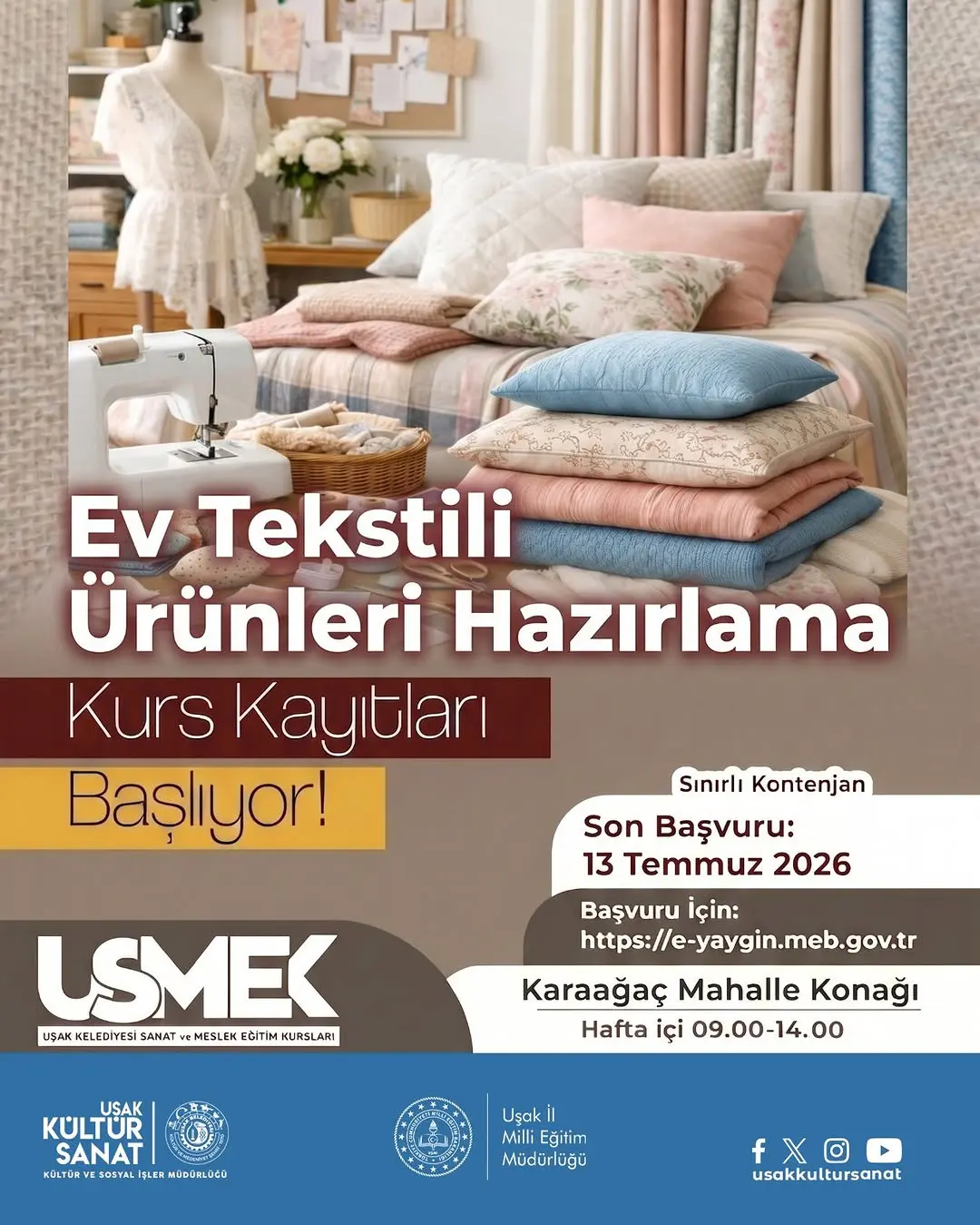 Uşak'ta Ev Tekstili Kursu Kayıtları Başladı