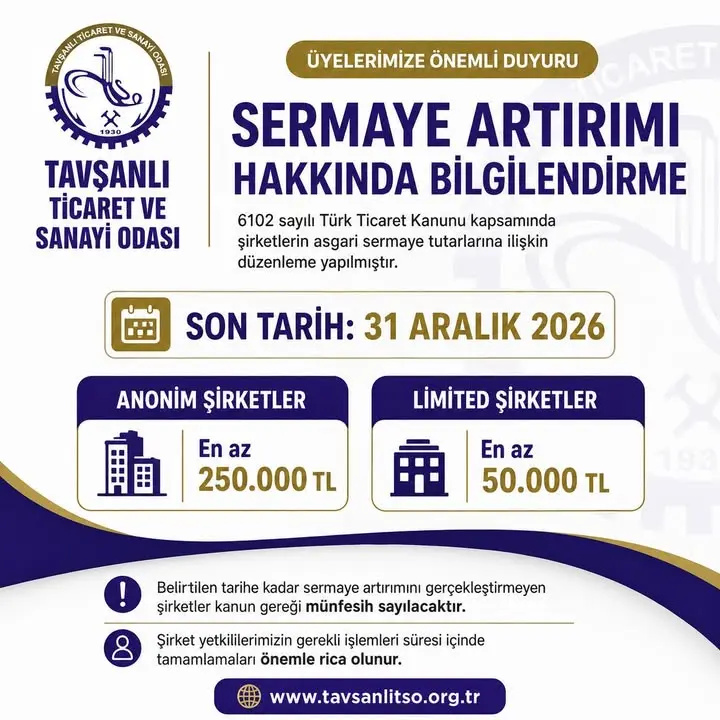 Sermaye artırımı için son tarih 2026