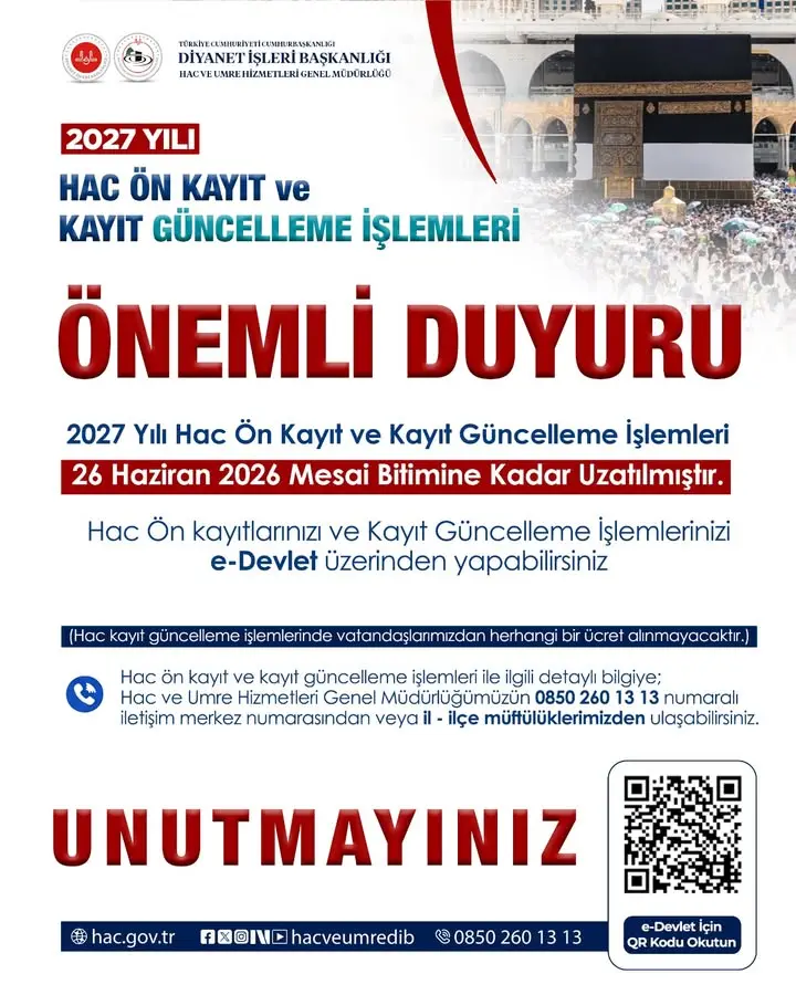 Hac Ön Kayıt Süresi Uzatıldı