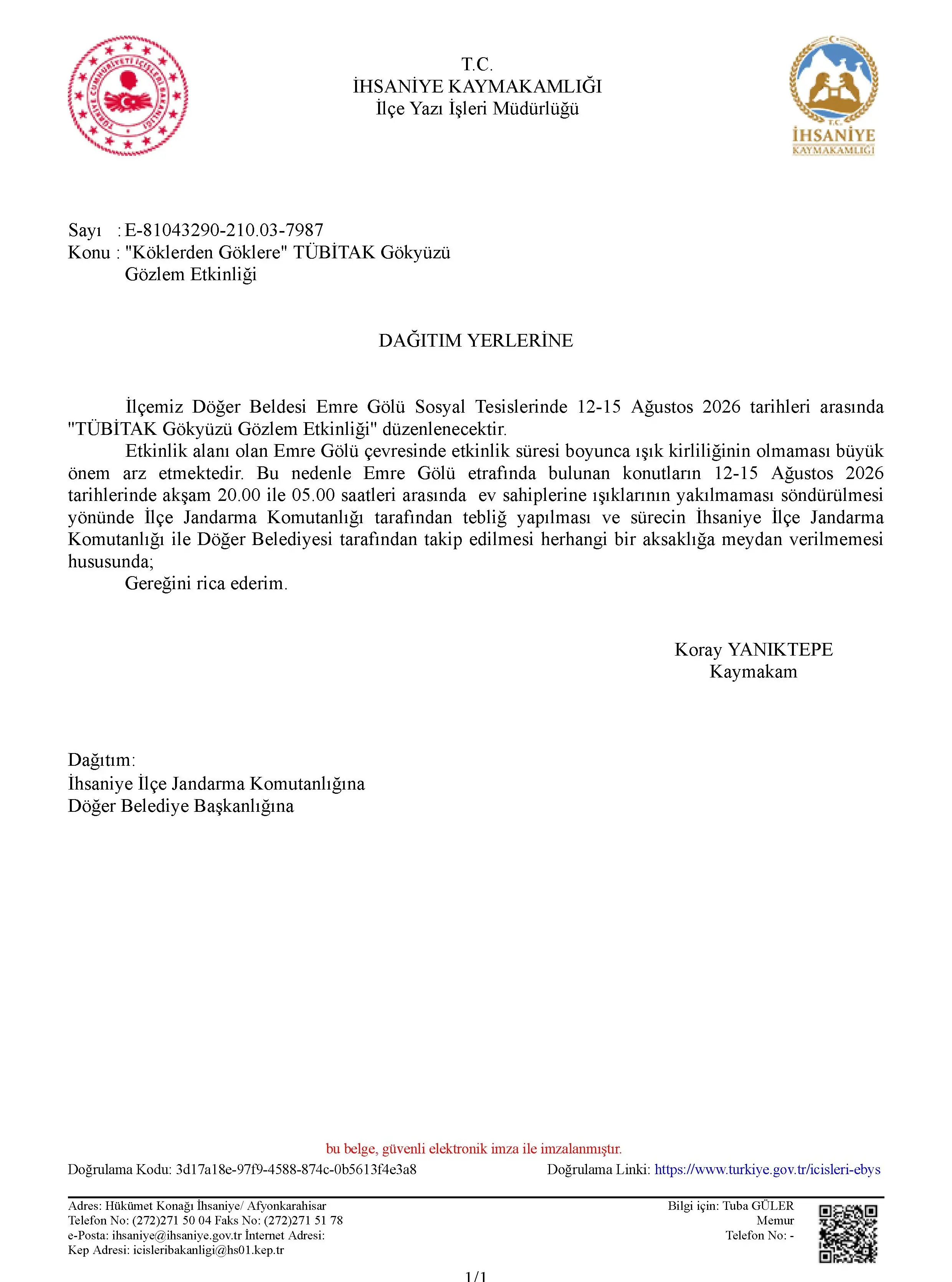 Döğer Emre Gölü'nde gökyüzü gözlem etkinliği