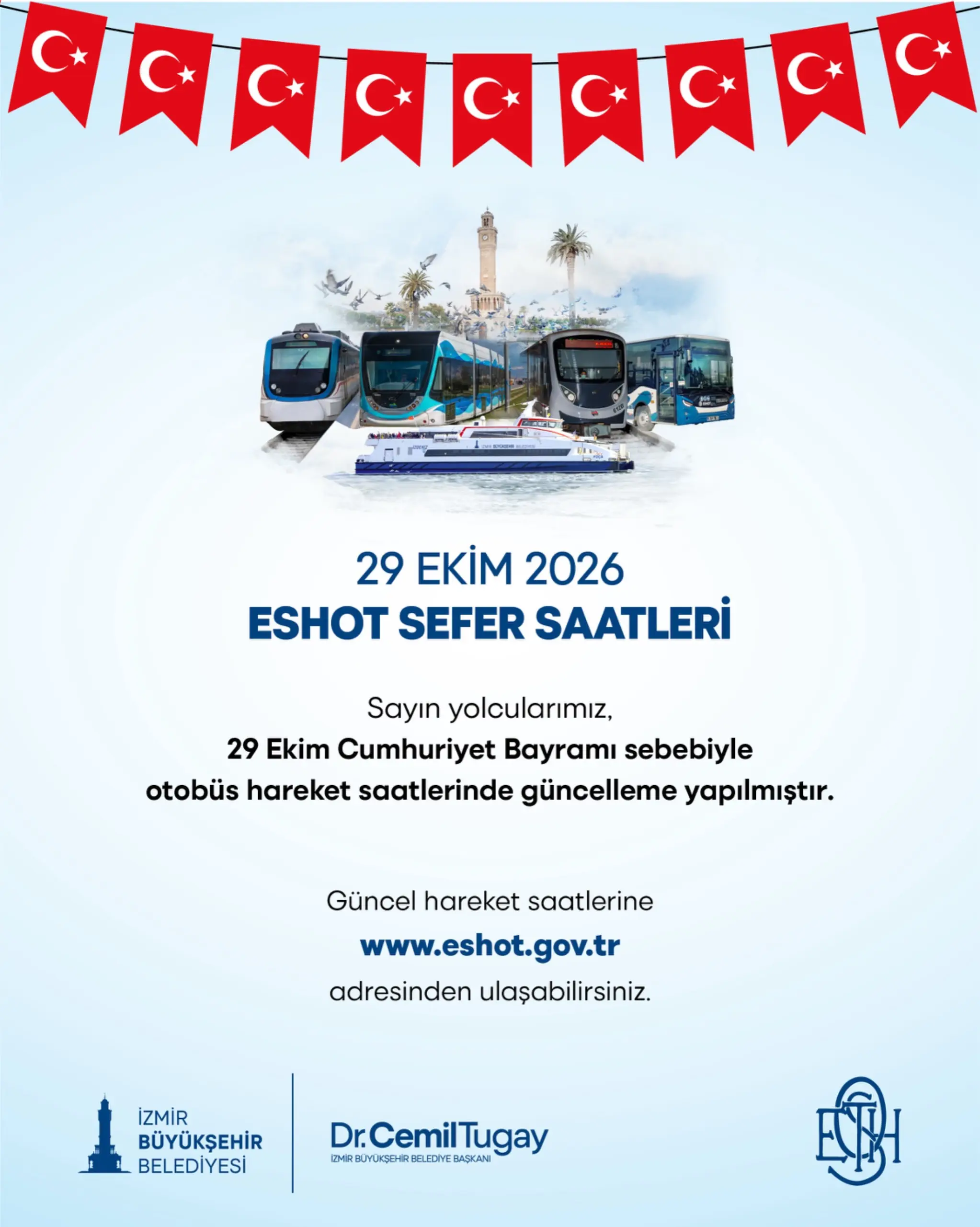 Cumhuriyet Bayramı için toplu ulaşım seferleri düzenlendi