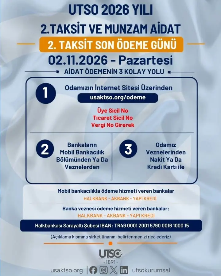 UTSO'dan 2026 Aidat Borçları Hakkında Duyuru