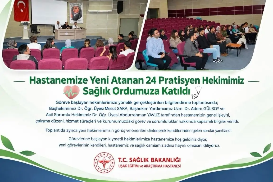 Uşak Eğitim ve Araştırma Hastanesi'ne 24 Pratisyen Hekim Atandı