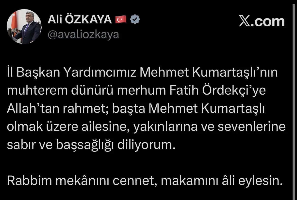 Merhum Fatih Ördekçi için taziye mesajı