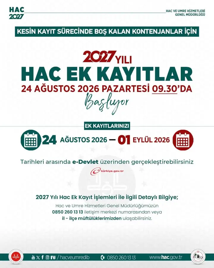 2027 Yılı Hac Ek Kayıtları Başlıyor