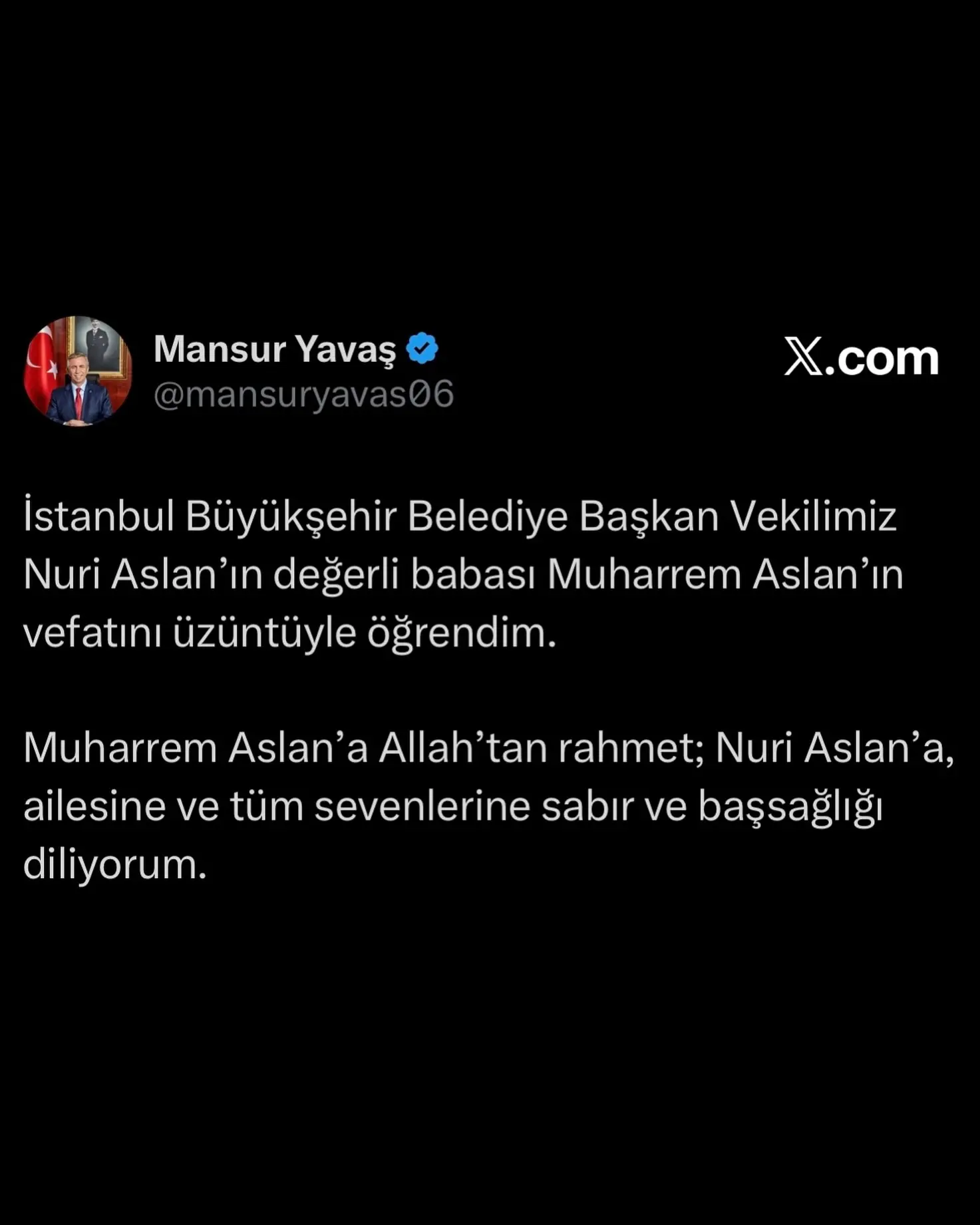 Nuri Aslan'ın babası Muharrem Aslan vefat etti