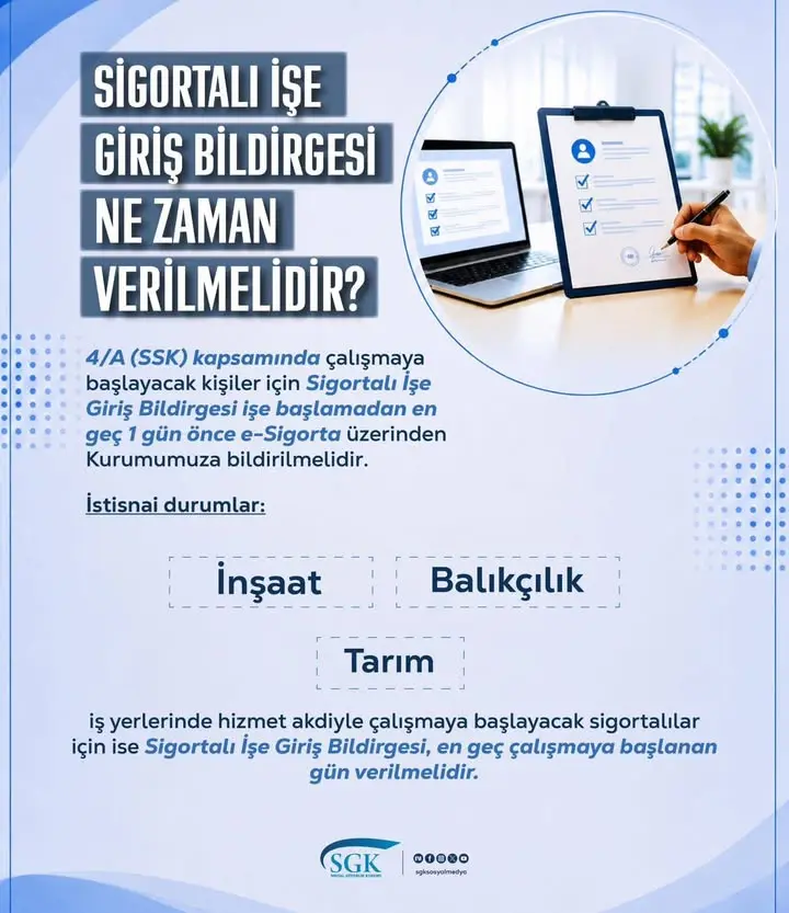 Sigortalı işe giriş bildirgesi süresi açıklandı