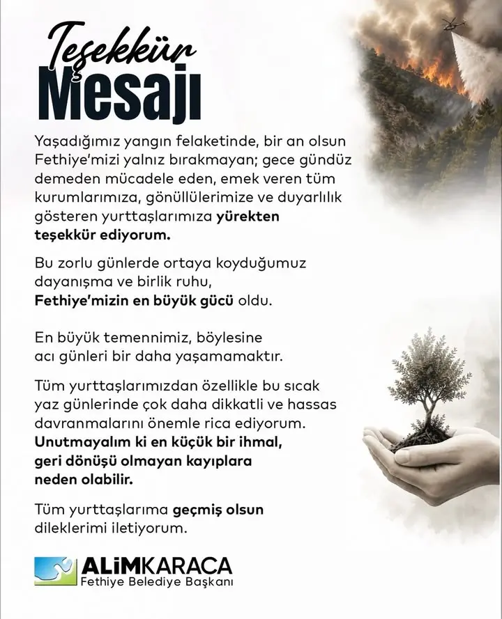 Fethibey Belediyesi'nden yangın felaketi mesajı