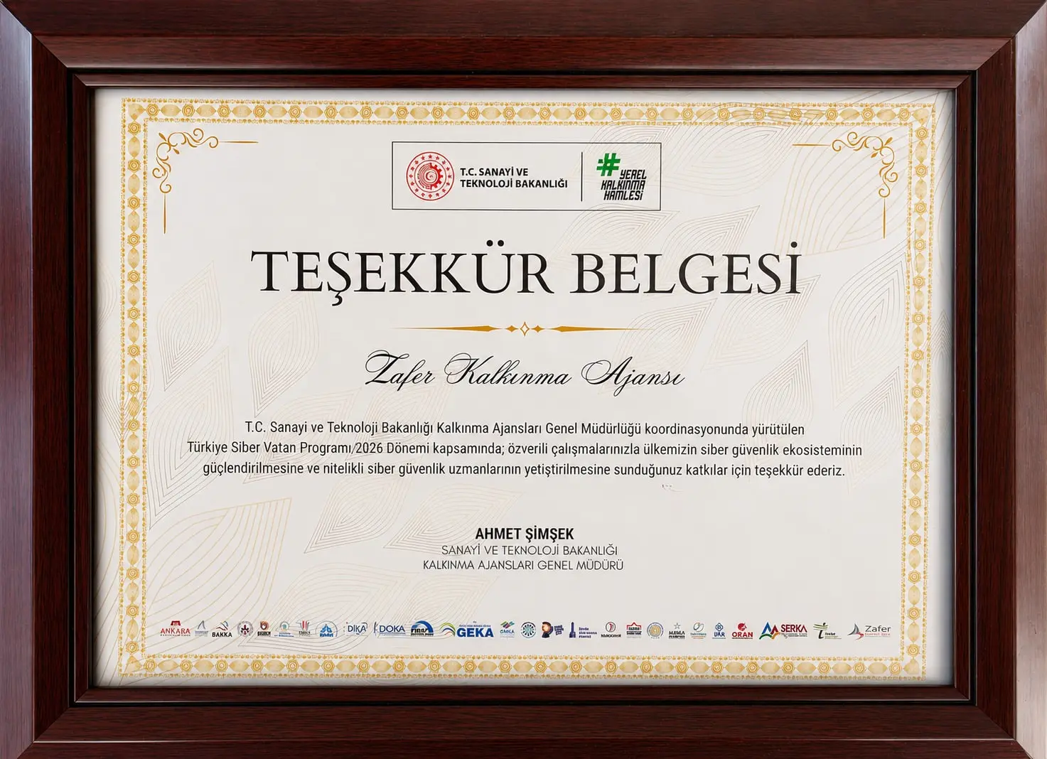 Zafer Kalkınma Ajansı'na Teşekkür Belgesi Verildi