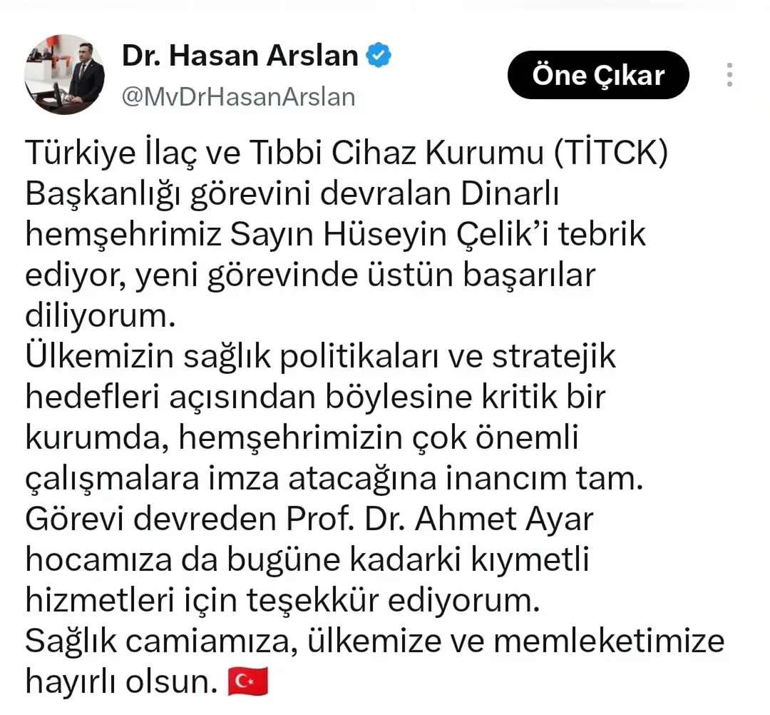 Hüseyin Çelik'e TİTCK Başkanlığı Tebriği