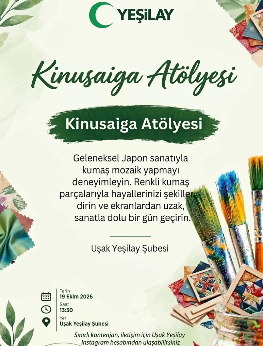 Uşak Yeşilay Şubesi'nden Atölye Duyurusu