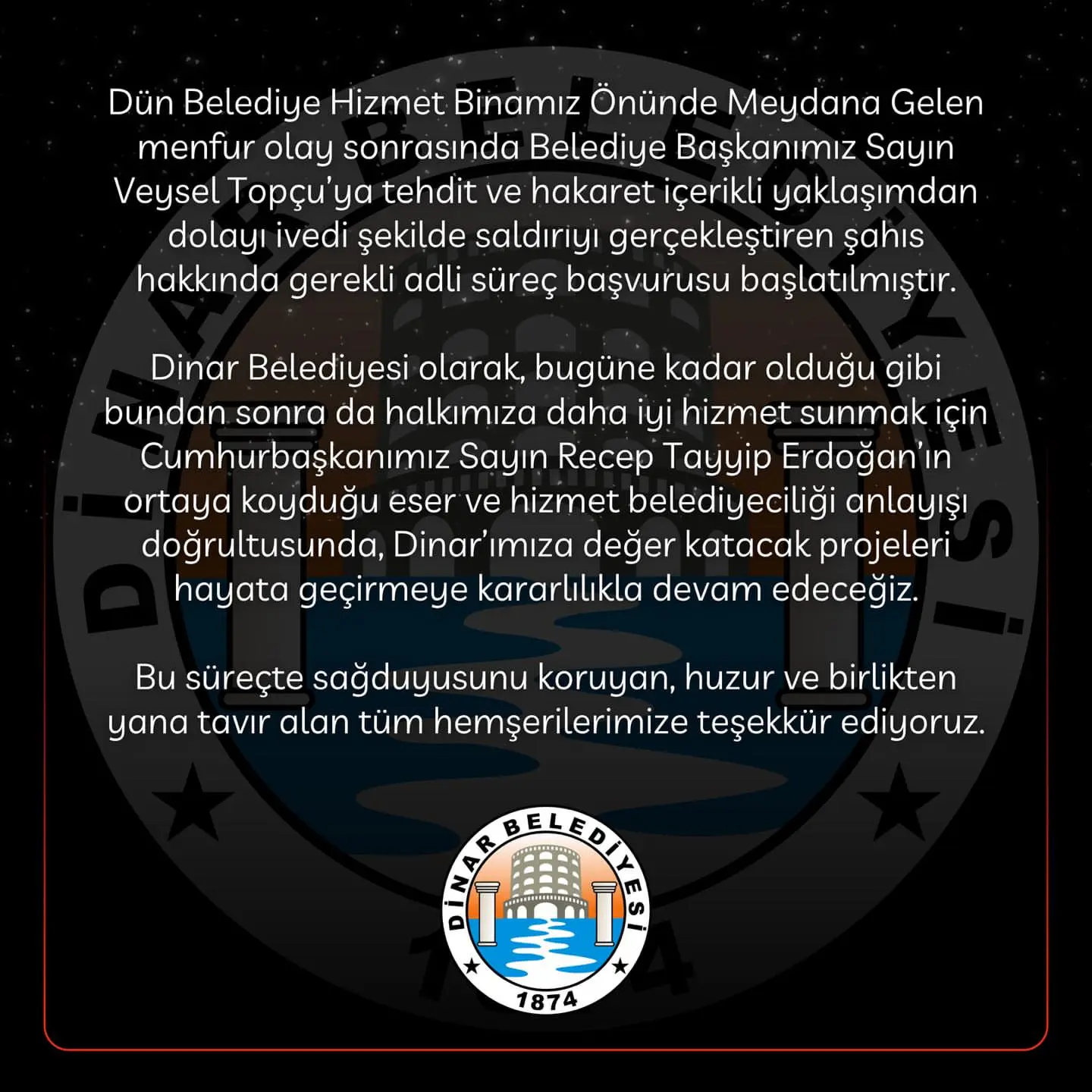 Dinar Belediyesi'nde tehdit ve hakaret olayı