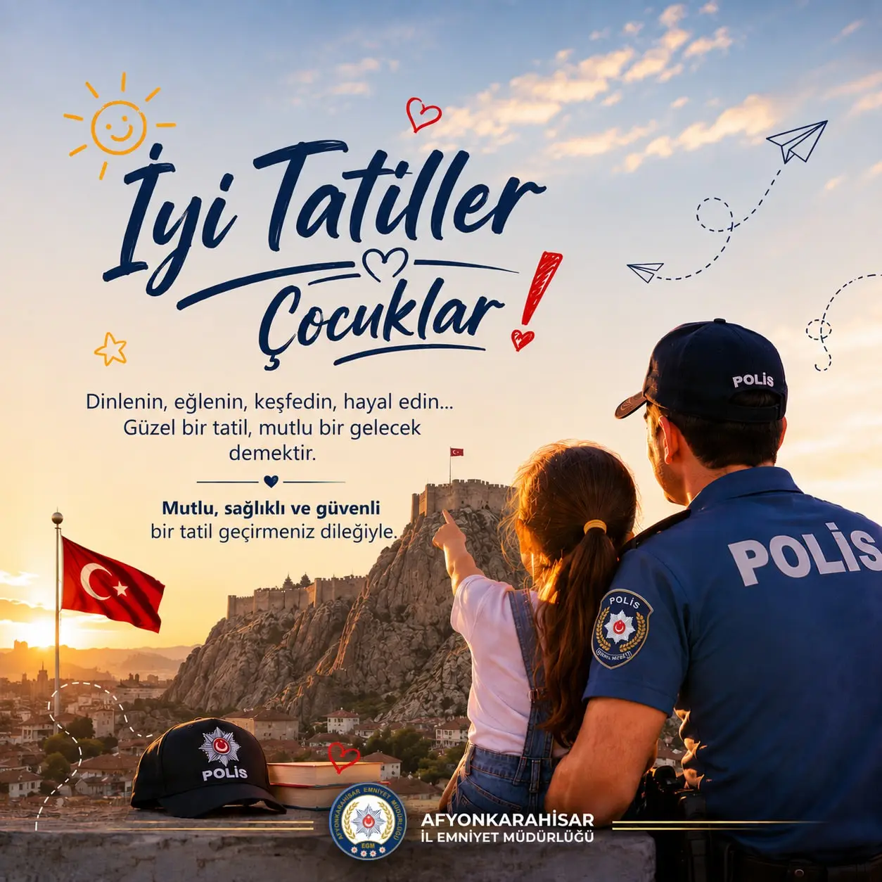 Afyonkarahisar Emniyeti'nden çocuklara tatil mesajı
