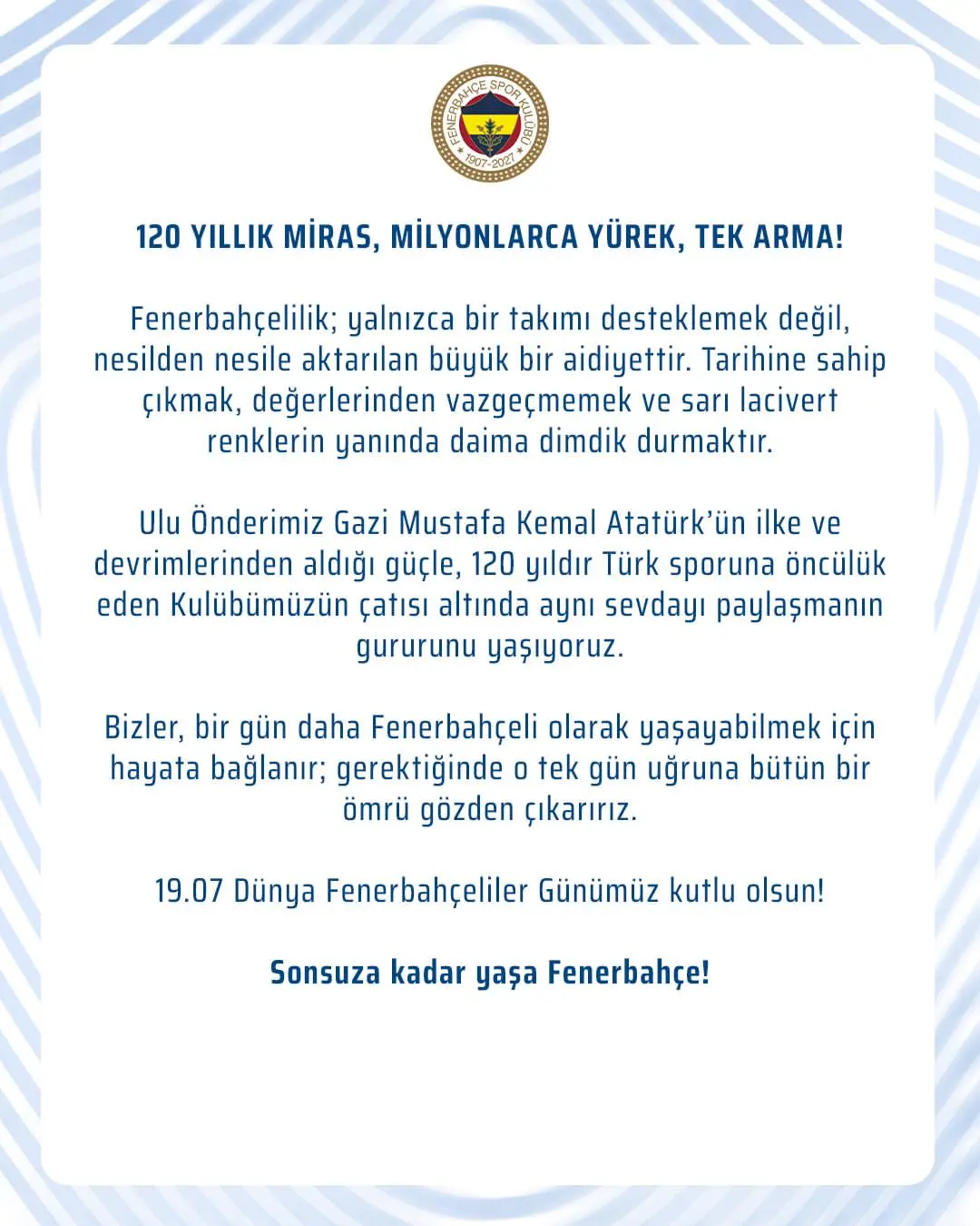 Fenerbahçe, 19 Temmuz Dünya Fenerbahçeliler Günü'nü kutladı