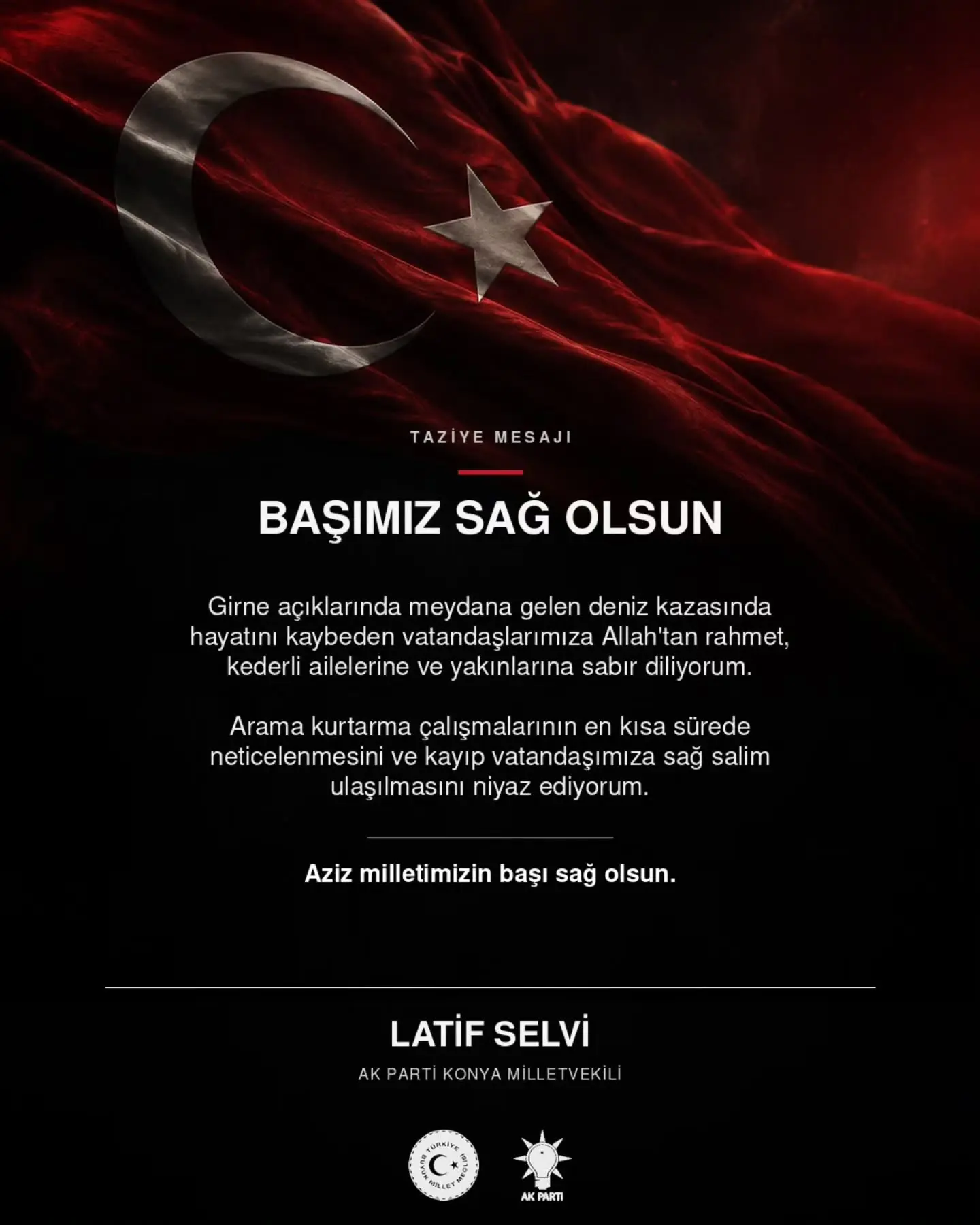 Girne'deki deniz kazasında hayatını kaybedenler için mesaj