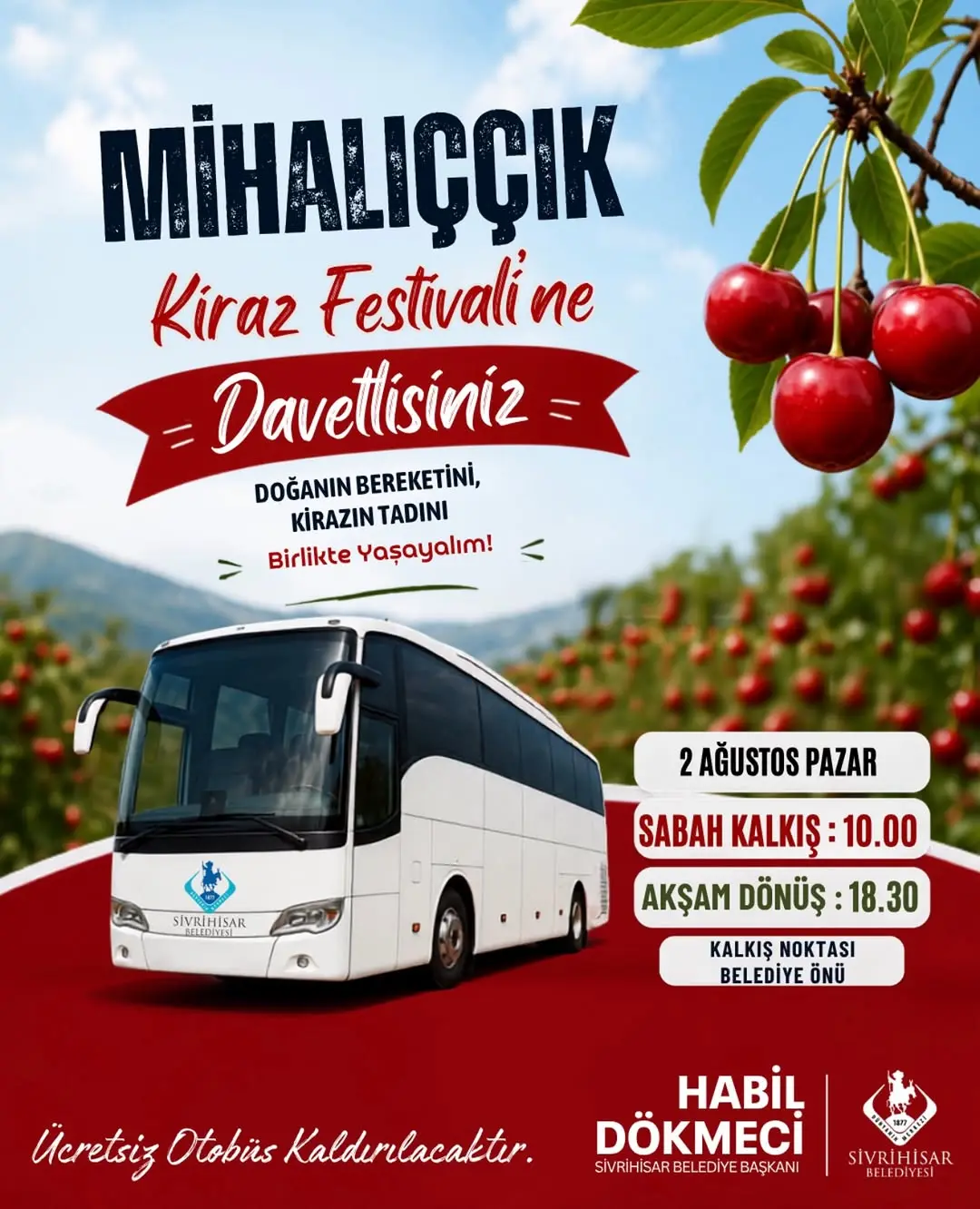 Mihalıççık Kiraz Festivali için ücretsiz ulaşım