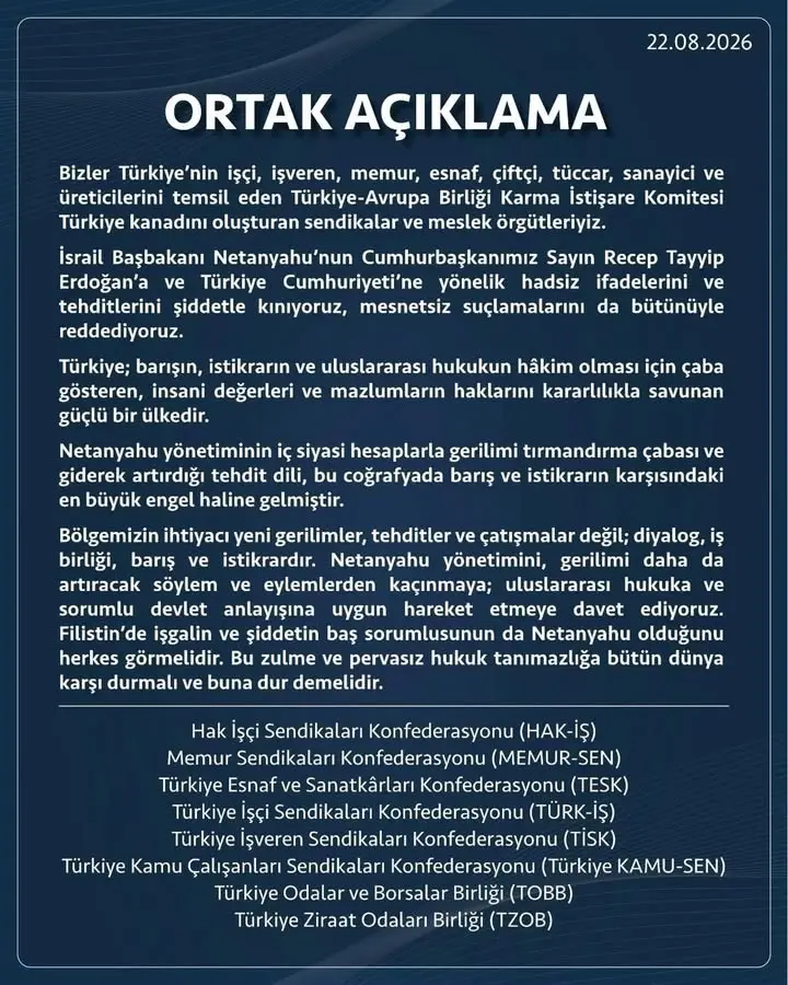 Sendikalar ortak açıklama yaptı