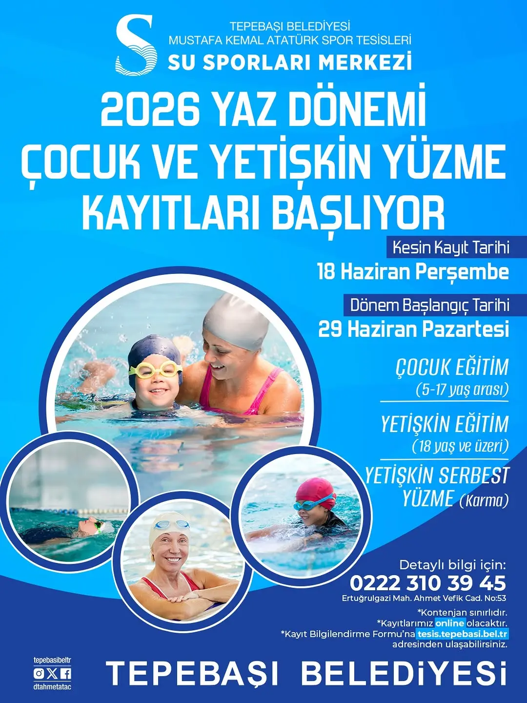 Tepebaşı'nda Yaz Dönemi Yüzme Kursları Başlıyor