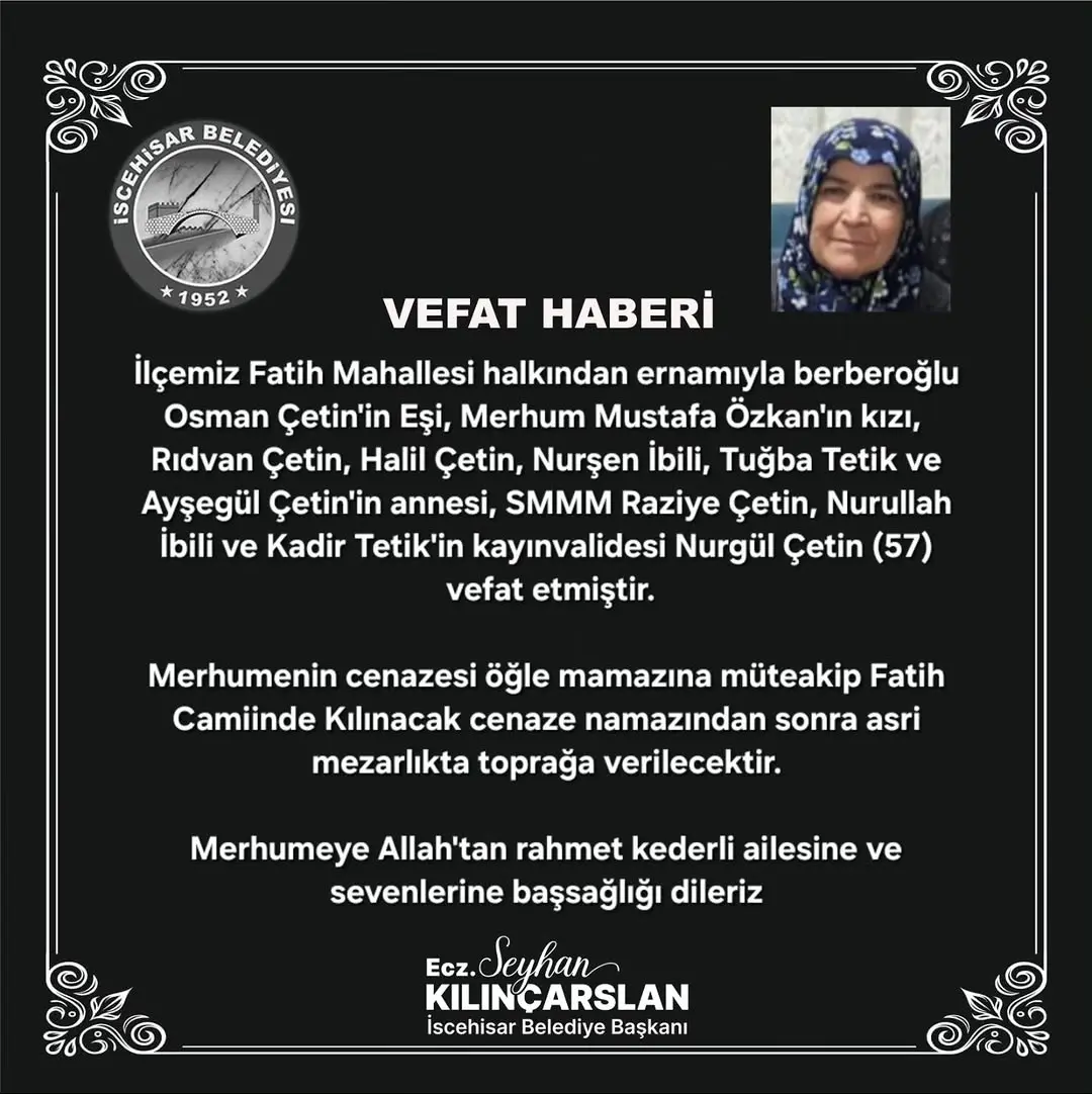 İscehisar'da Vefat Haberi