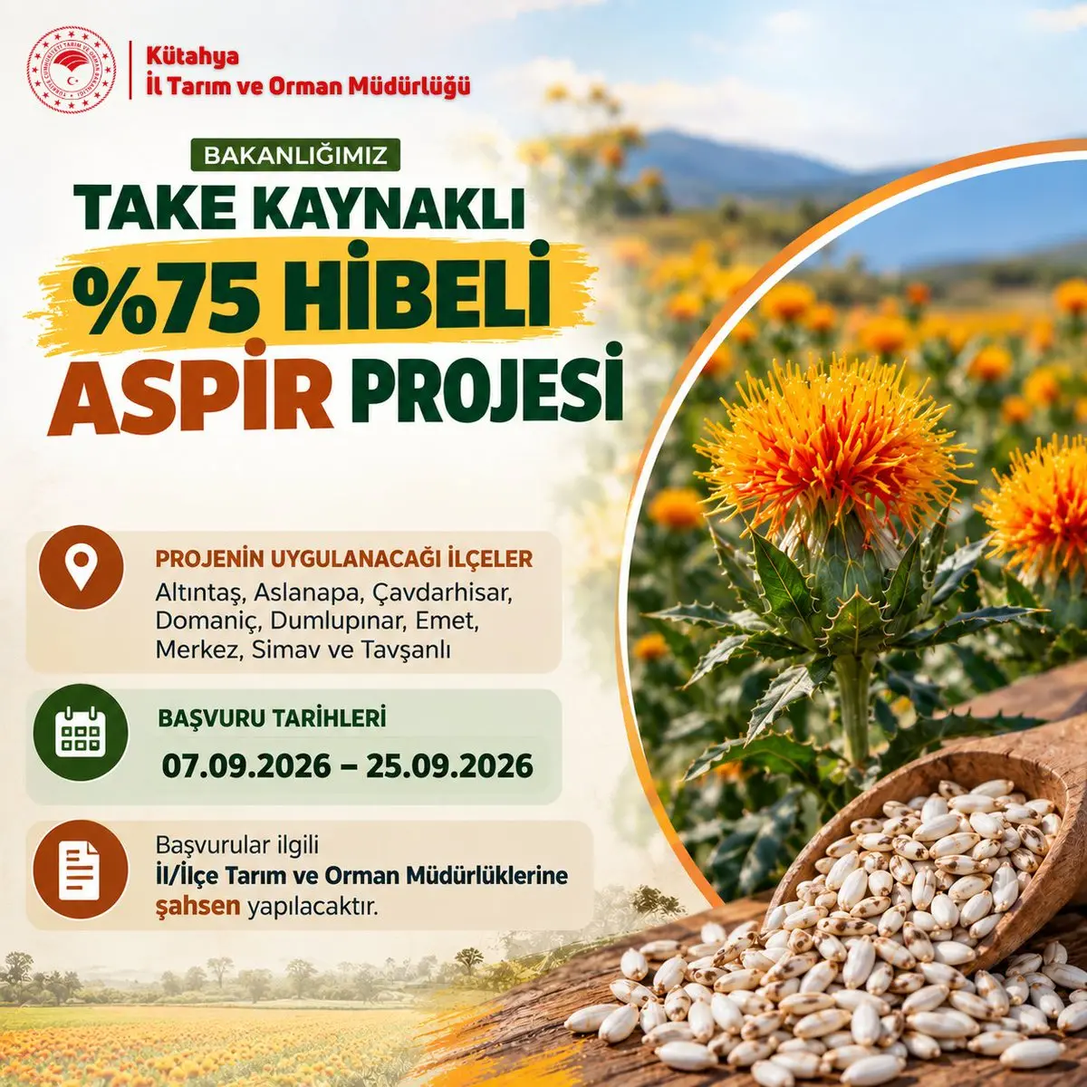 %75 Hibeli Aspir Projesi Başvuruları Başladı