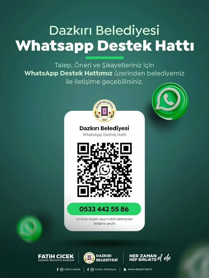 Dazkırı Belediyesi WhatsApp Destek Hattı Kurdu