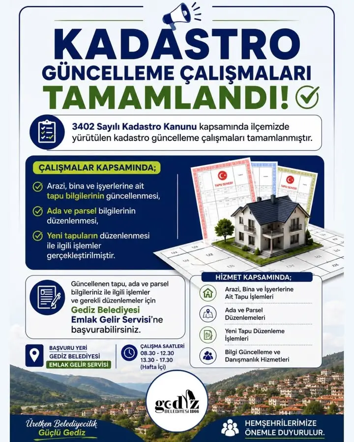 Gediz'de Kadastro Güncelleme Çalışmaları Tamamlandı