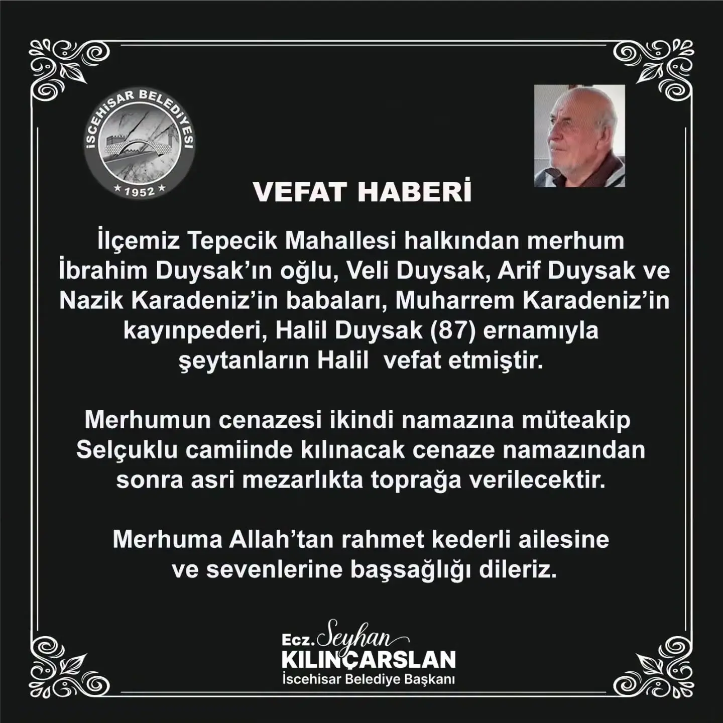 İscehisar'da Vefat Haberi