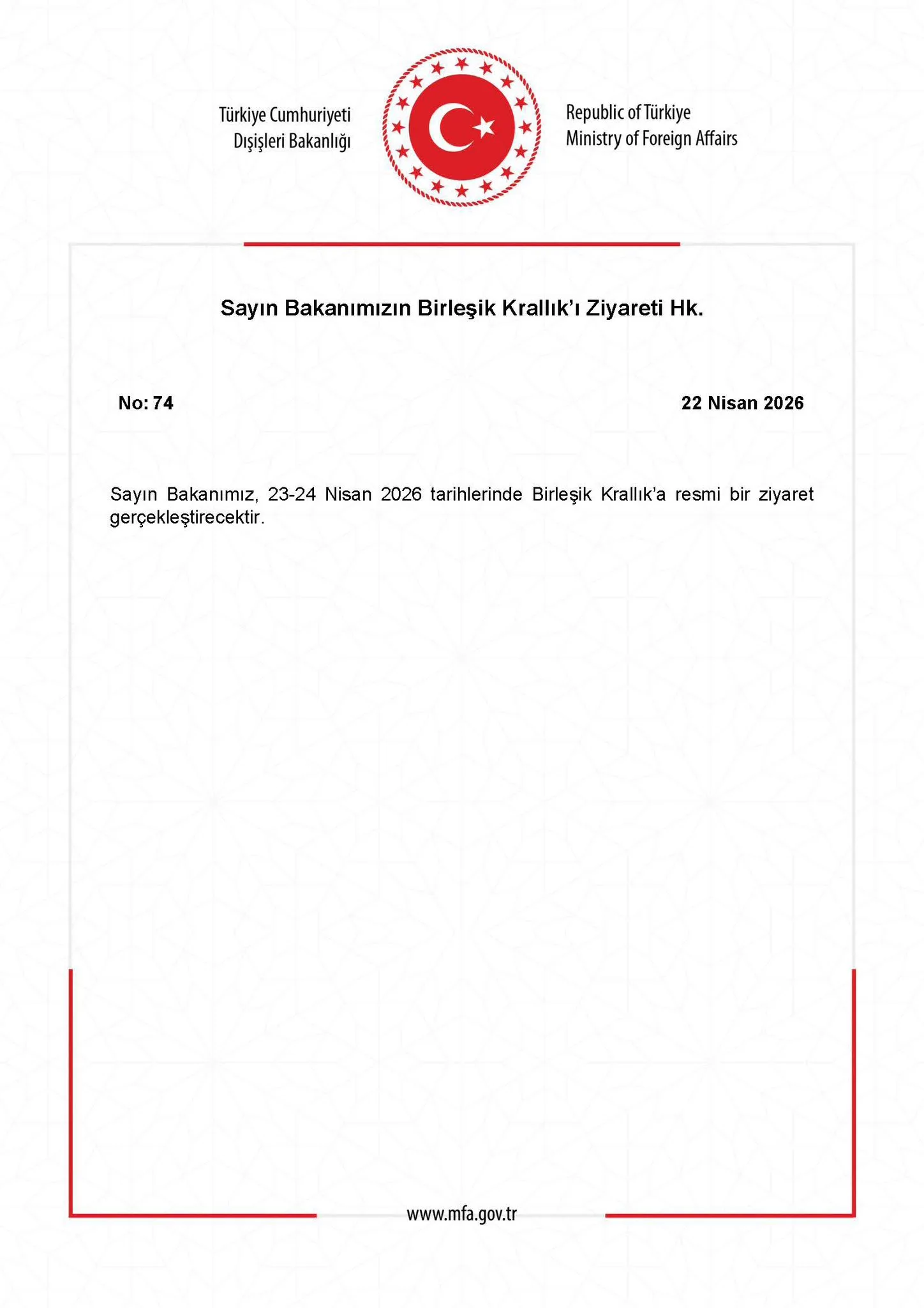 Bakanın Birleşik Krallık Ziyareti Hakkında Bilgi