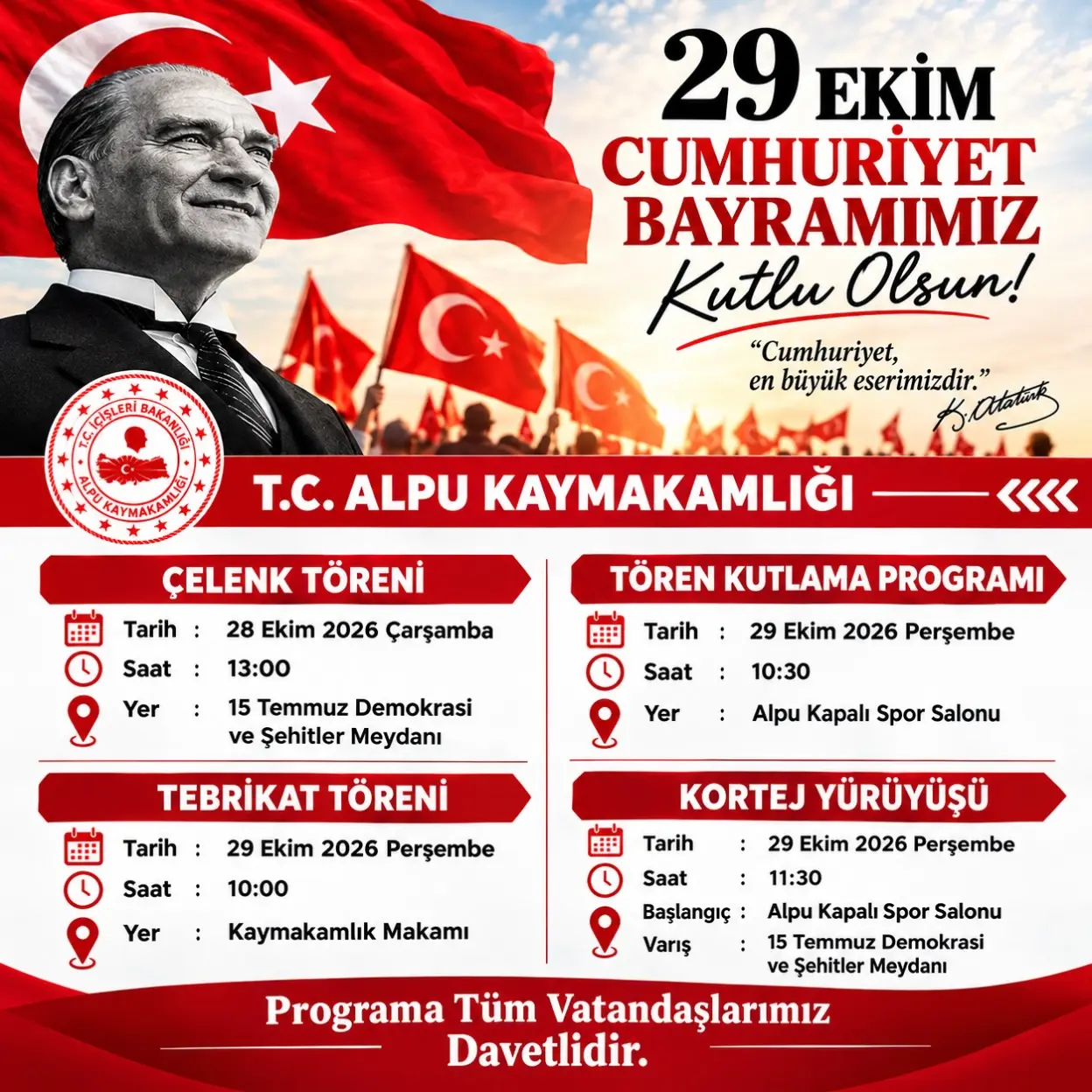 Cumhuriyet Bayramı programına davet