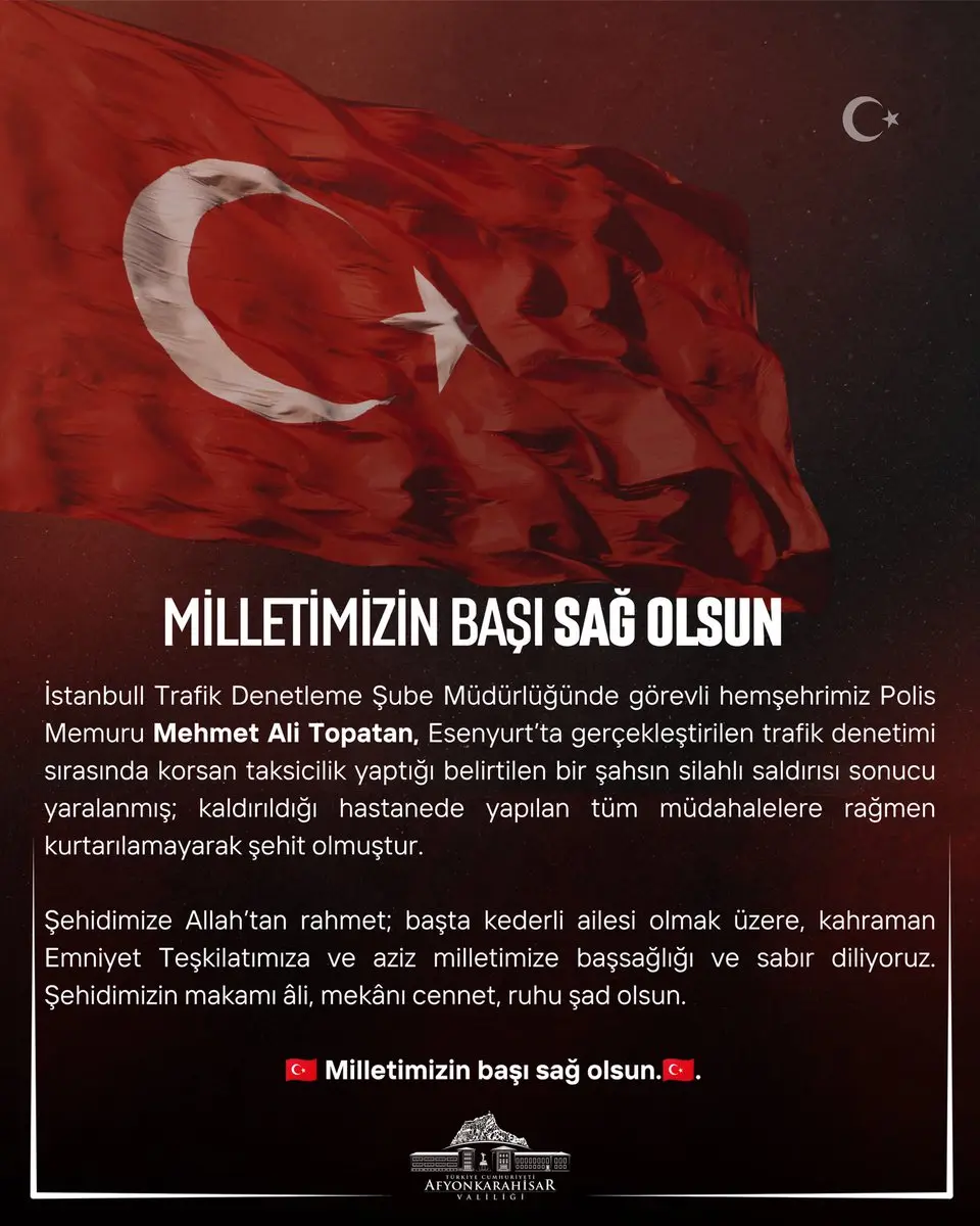 T.C. Afyonkarahisar Valiliği'nden başsağlığı mesajı