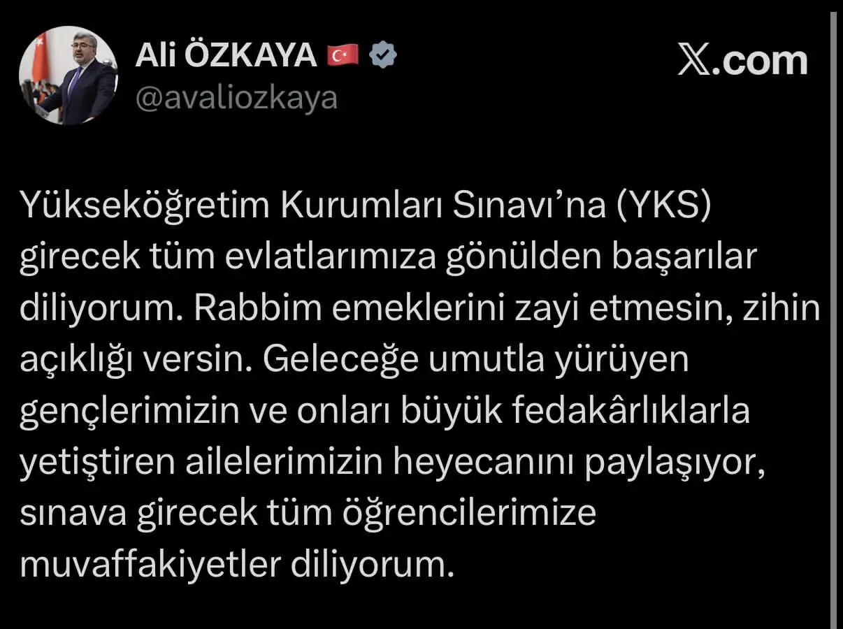 YKS'ye girecek öğrencilere başarı dileği