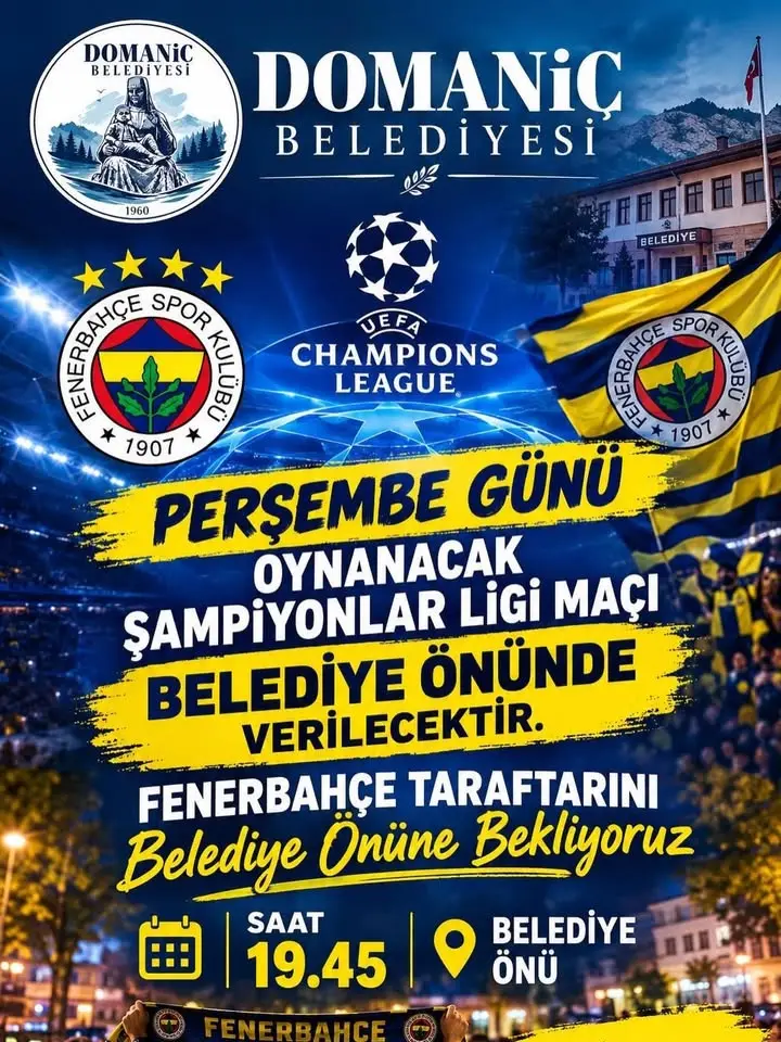 Domaniç'te Fenerbahçe-Roma Maçı Dev Ekranda İzlenecek