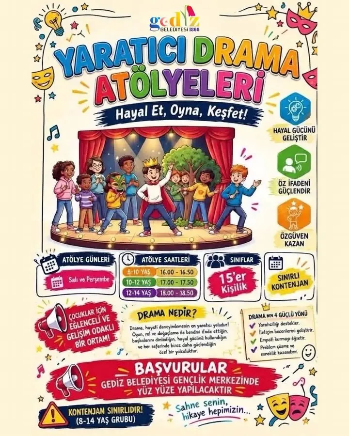 Gediz Belediyesi'nden Yaratıcı Drama Atölyeleri Duyurusu