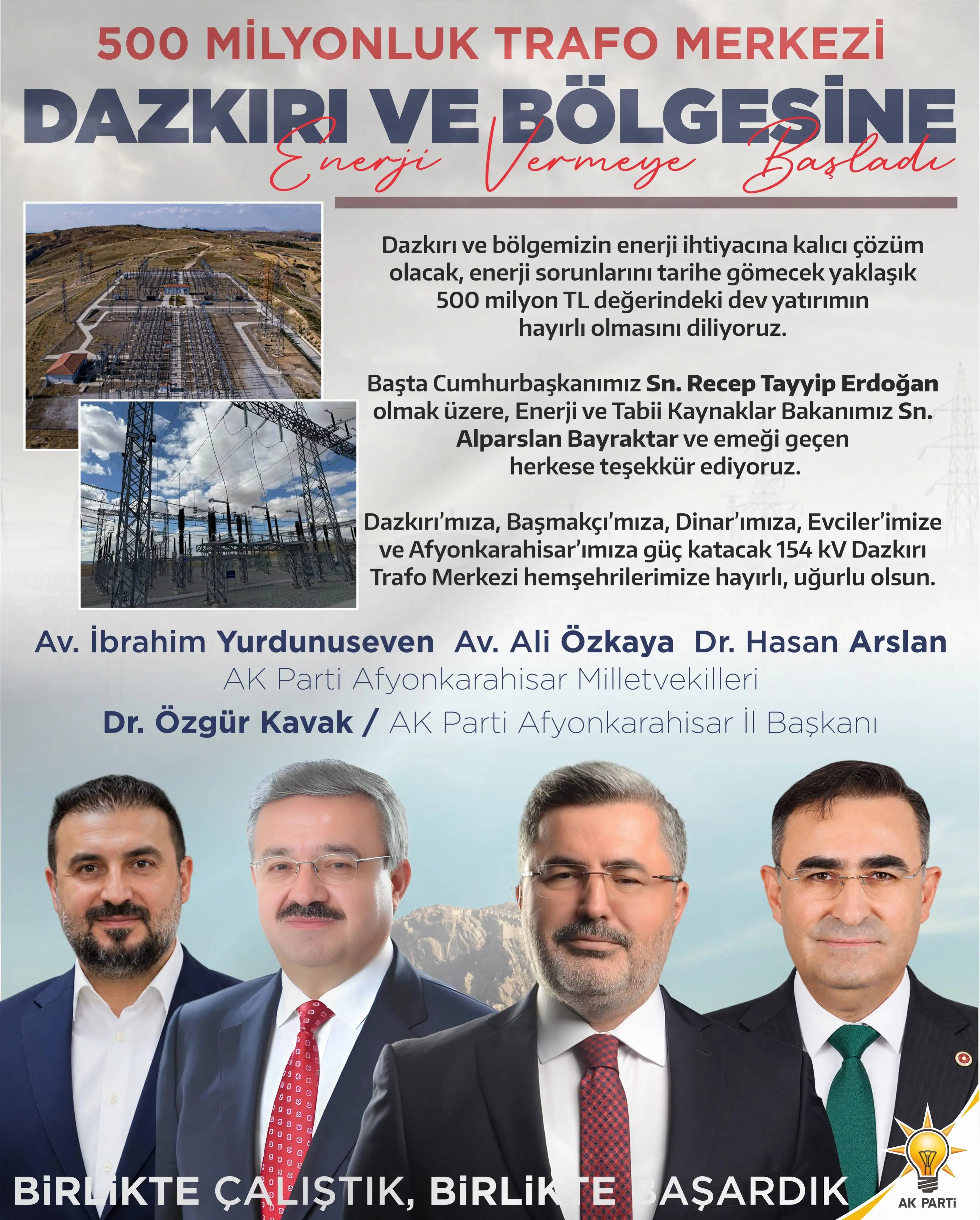 Dazkırı Trafo Merkezi enerji vermeye başladı